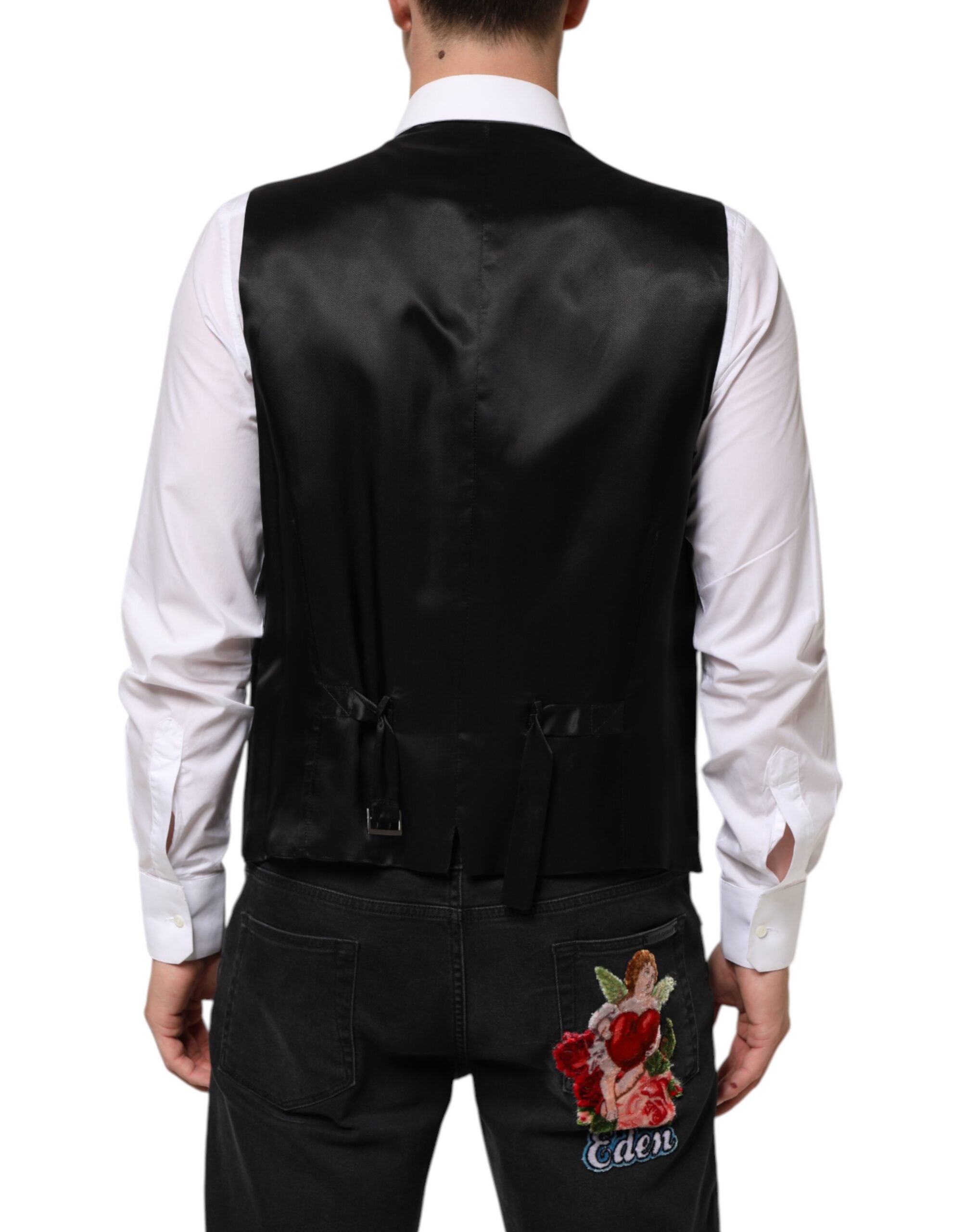 Dolce & Gabbana Black Wool Dress Formal Men Waistcoat Men's Vest