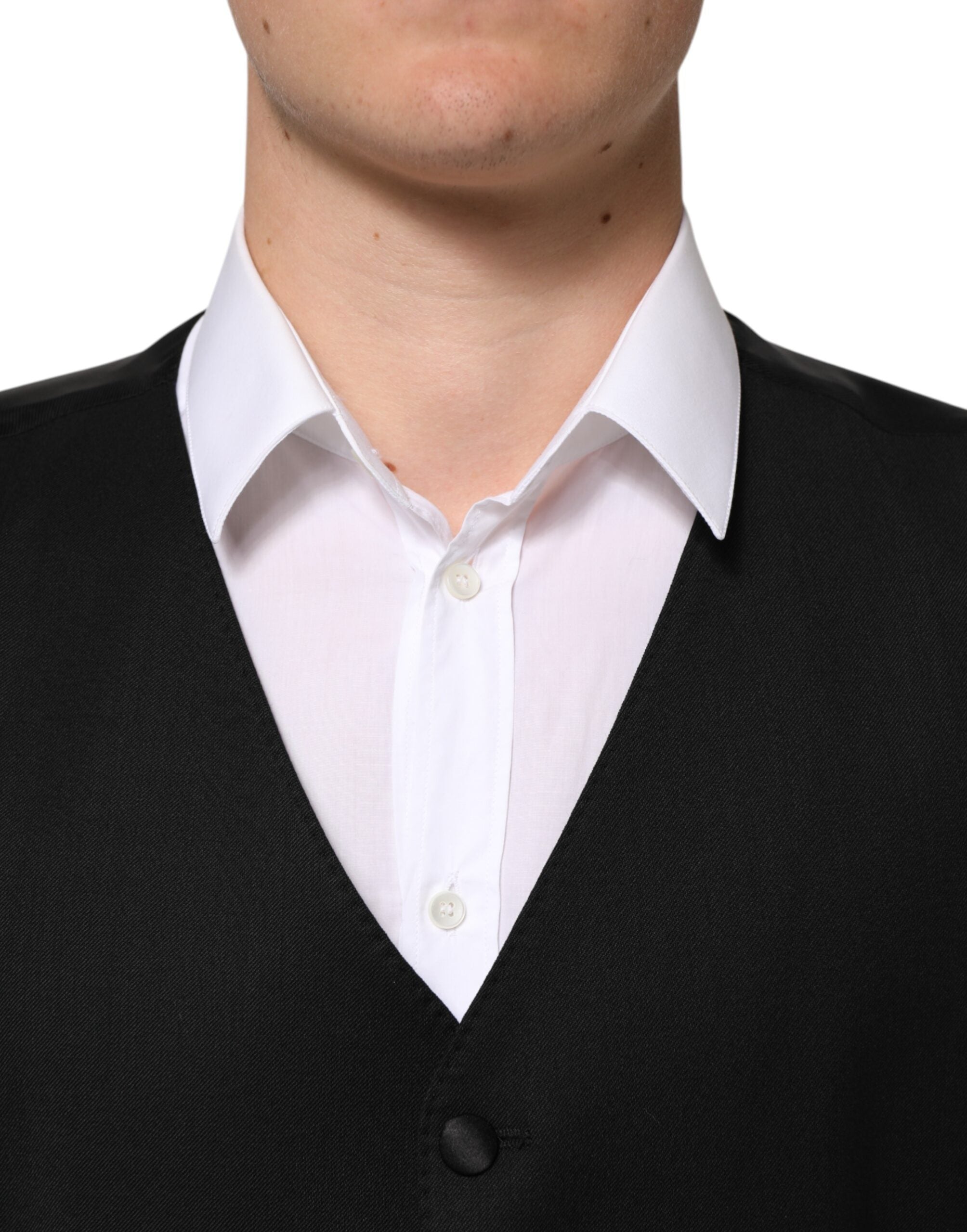 Dolce & Gabbana Black Wool Dress Formal Men Waistcoat Men's Vest