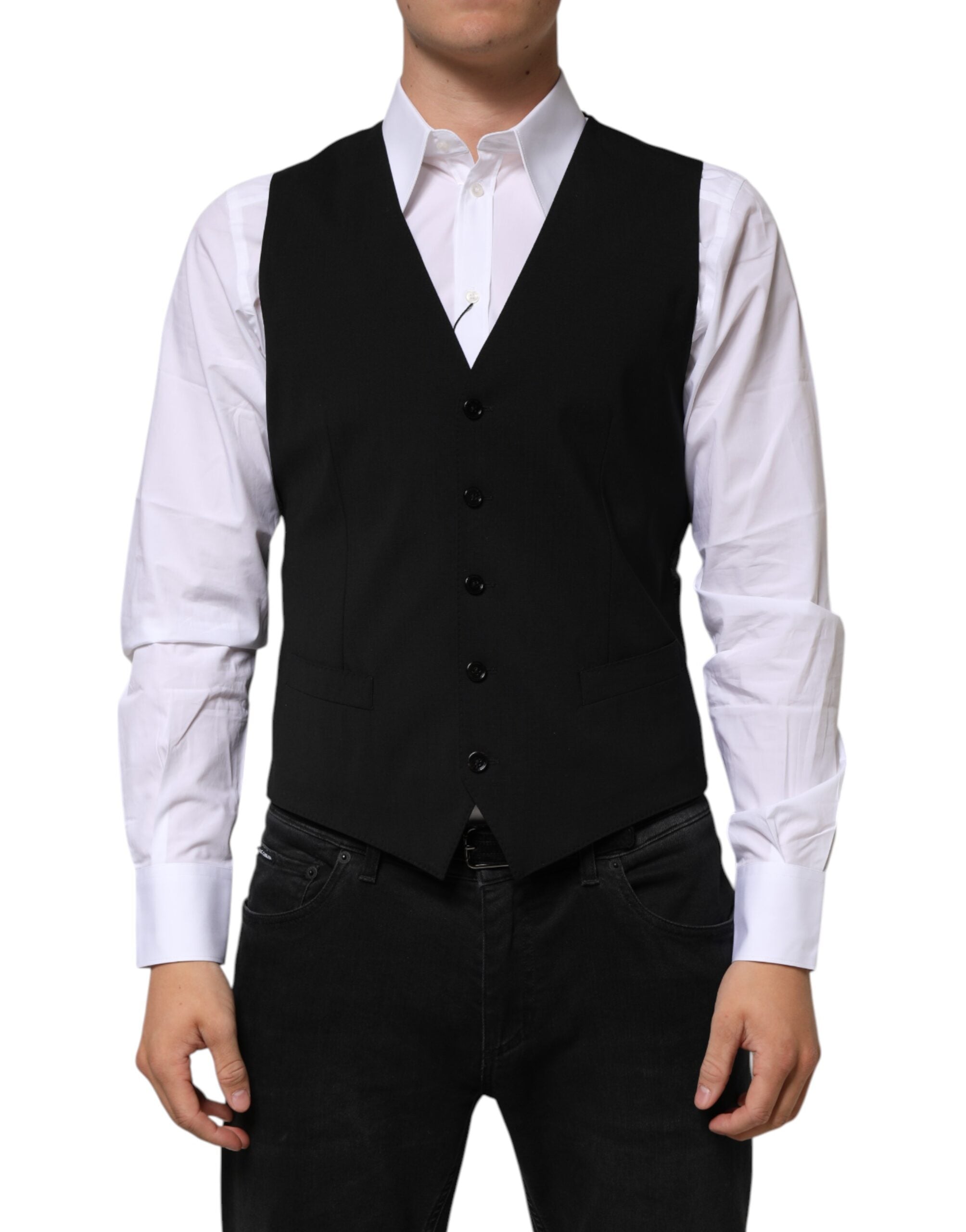 Dolce & Gabbana Black Wool Dress Formal Men Waistcoat Men's Vest (Pre-Owned)