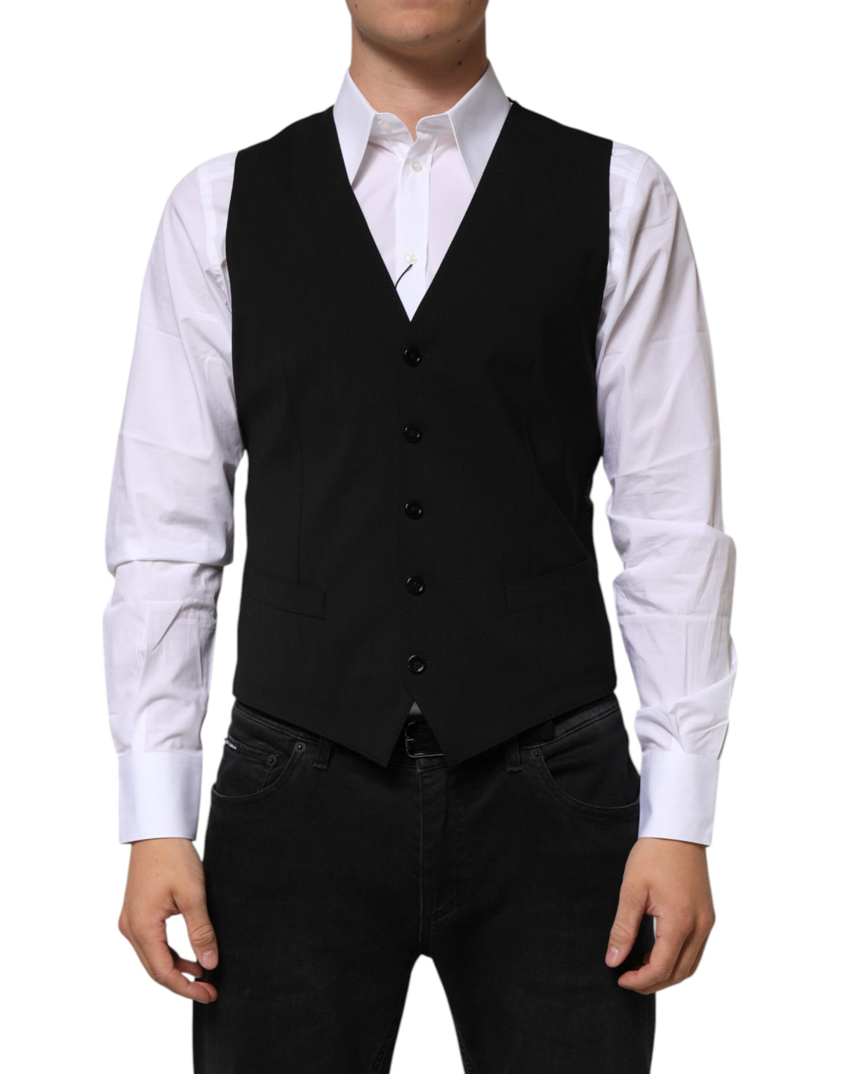 Dolce & Gabbana Black Wool Dress Formal Men Waistcoat Men's Vest (Pre-Owned)