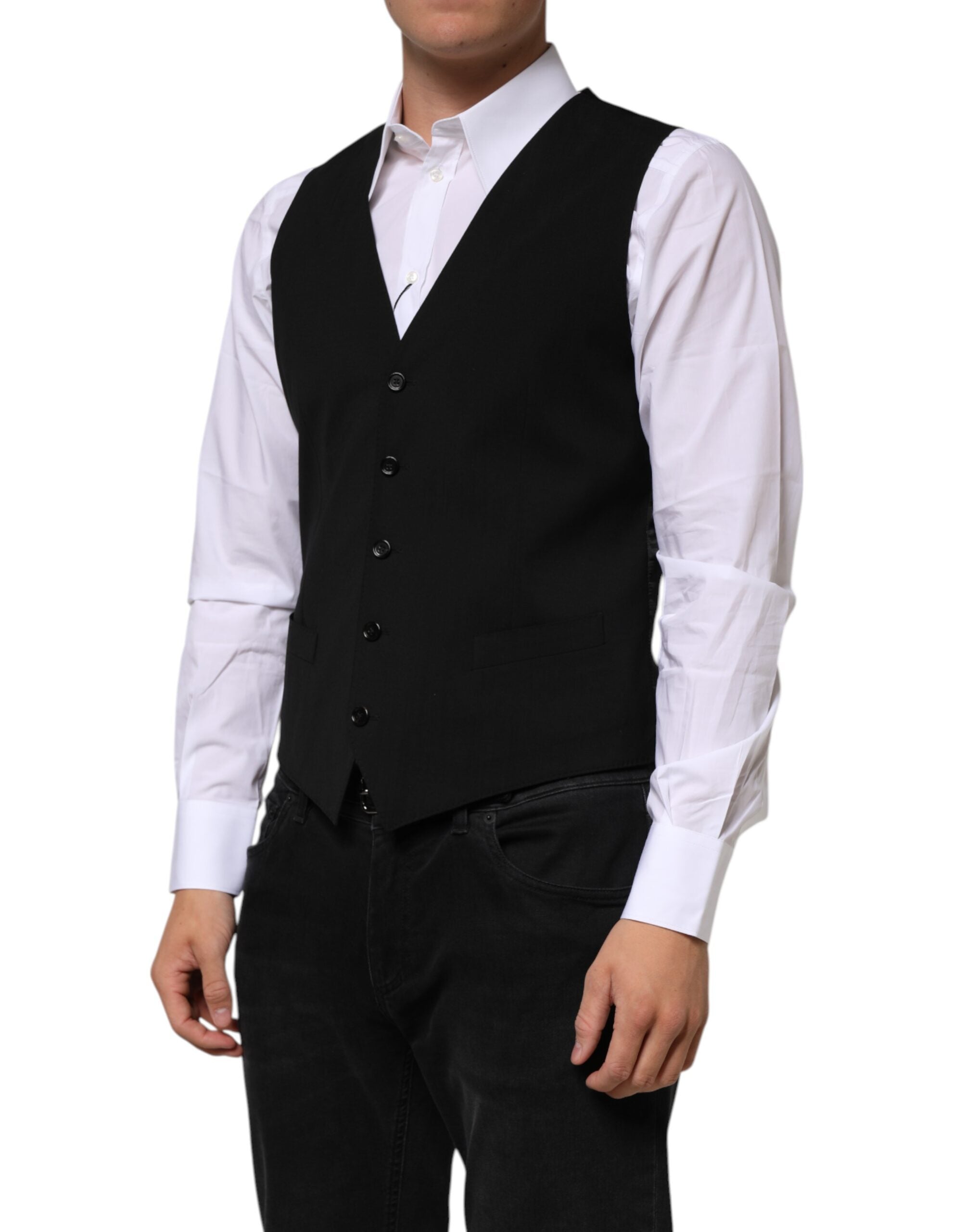 Dolce & Gabbana Black Wool Dress Formal Men Waistcoat Men's Vest (Pre-Owned)