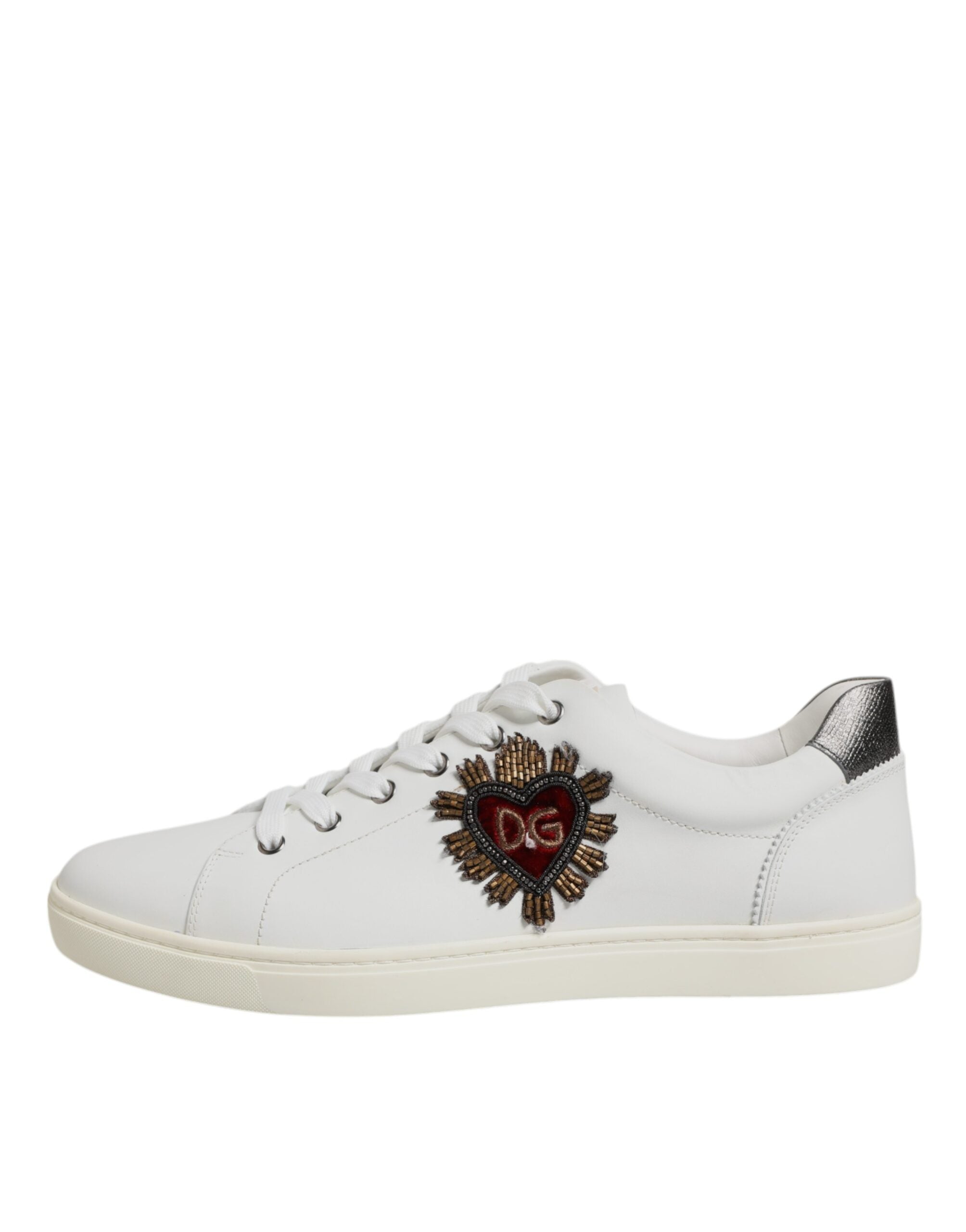 Dolce & Gabbana White Silver Sacred Heart Men Sneakers Men's Shoes (Pre-Owned)