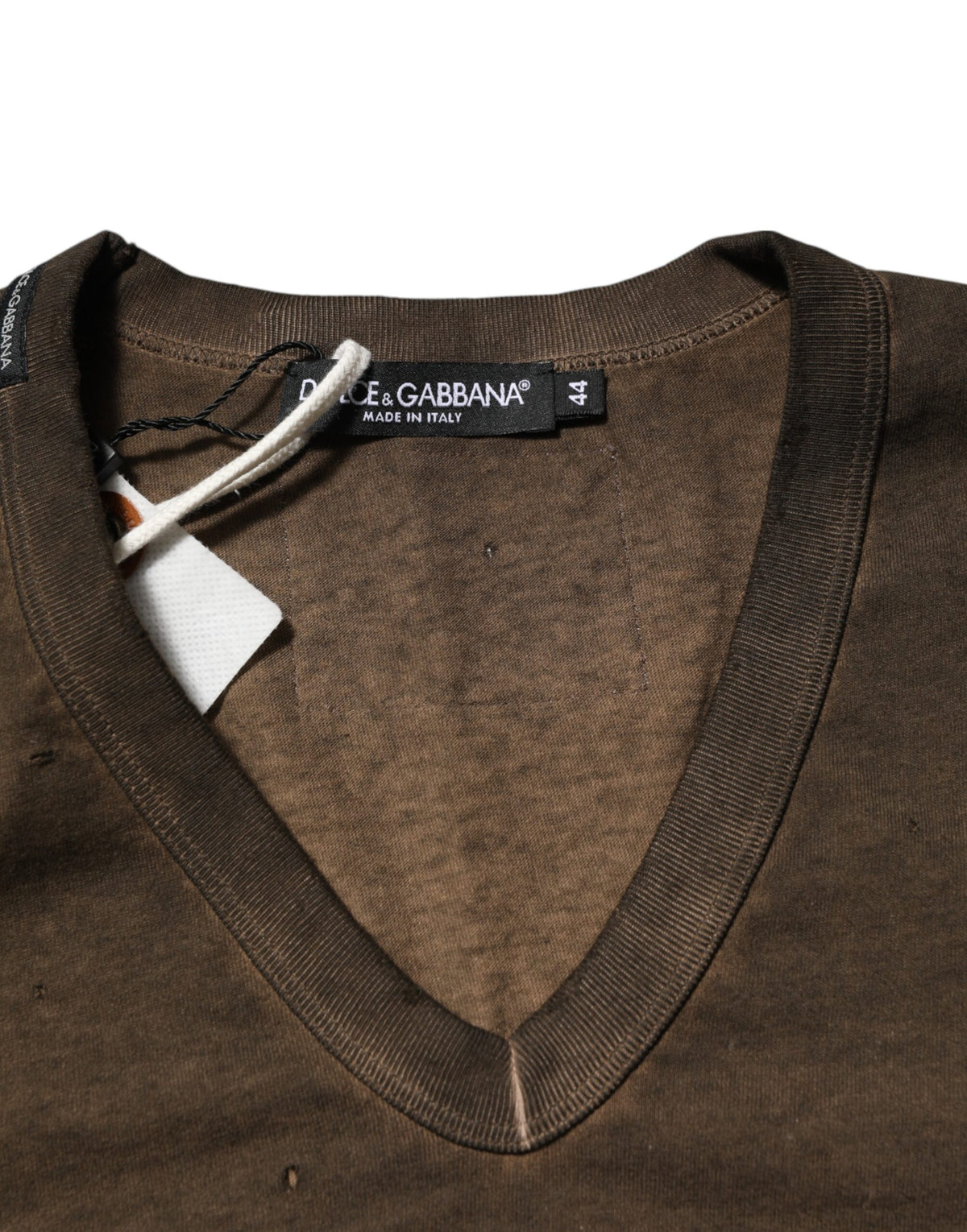 Dolce & Gabbana Dark Brown Cotton Tattered Logo Men Men's T-shirt