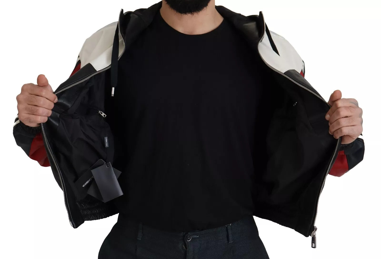 Dolce & Gabbana Black Leather Hooded Blouson Men's Jacket
