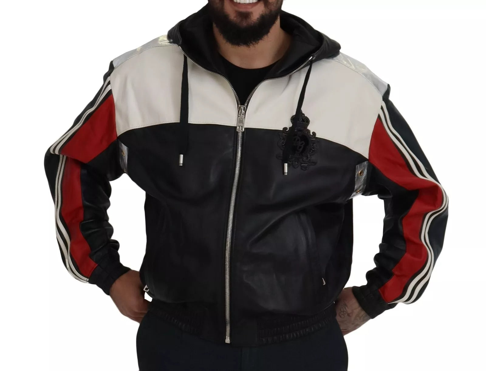 Dolce & Gabbana Black Leather Hooded Blouson Men's Jacket