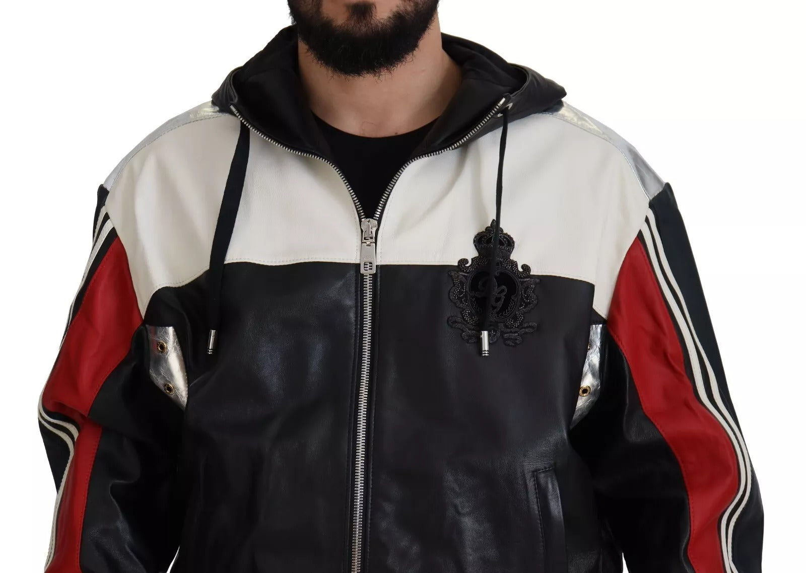 Dolce & Gabbana Black Leather Hooded Blouson Men's Jacket