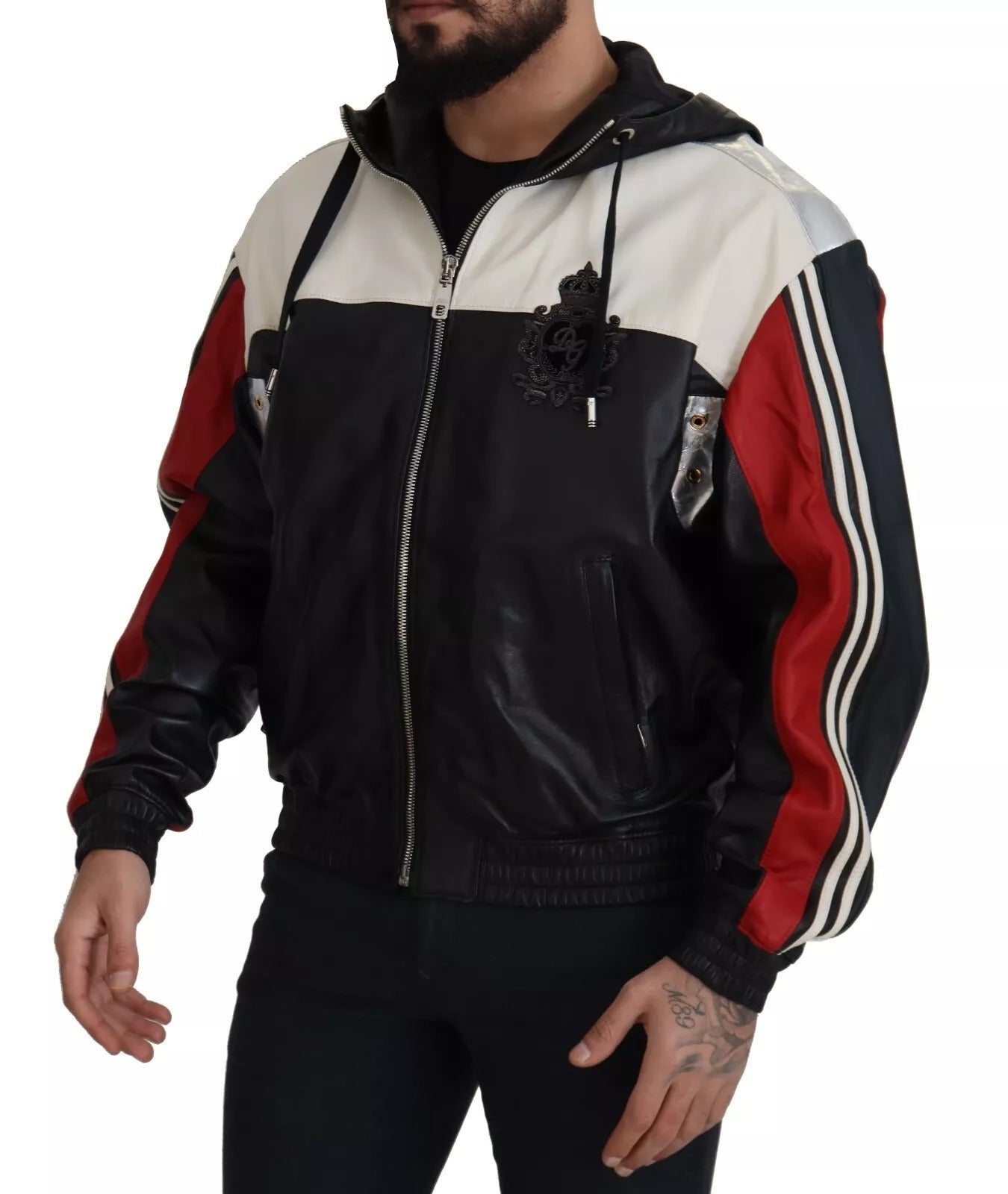 Dolce & Gabbana Black Leather Hooded Blouson Men's Jacket