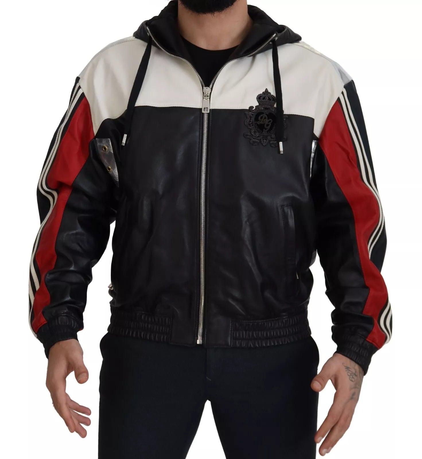 Dolce & Gabbana Black Leather Hooded Blouson Men's Jacket