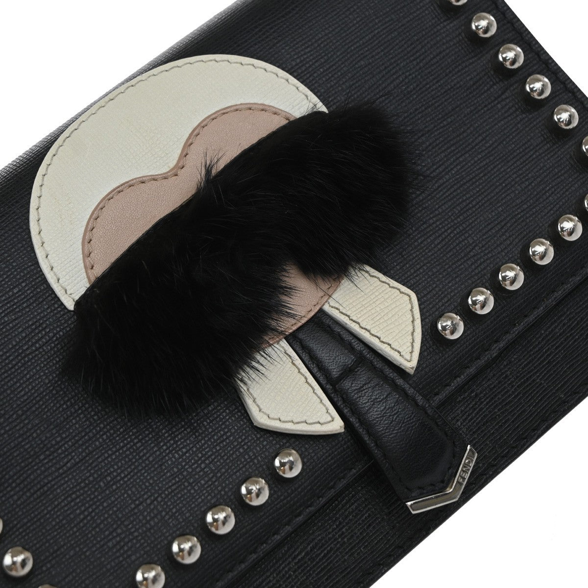 Fendi Karlito Wallet On Chain Studded Saffiano Leather Black Leather Shoulder Bag Bag (Pre-Owned)