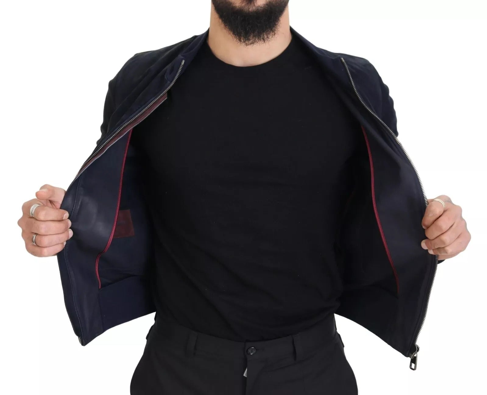 Dolce & Gabbana Dark Blue Suede Lambskin Blouson Men's Jacket (Pre-Owned)