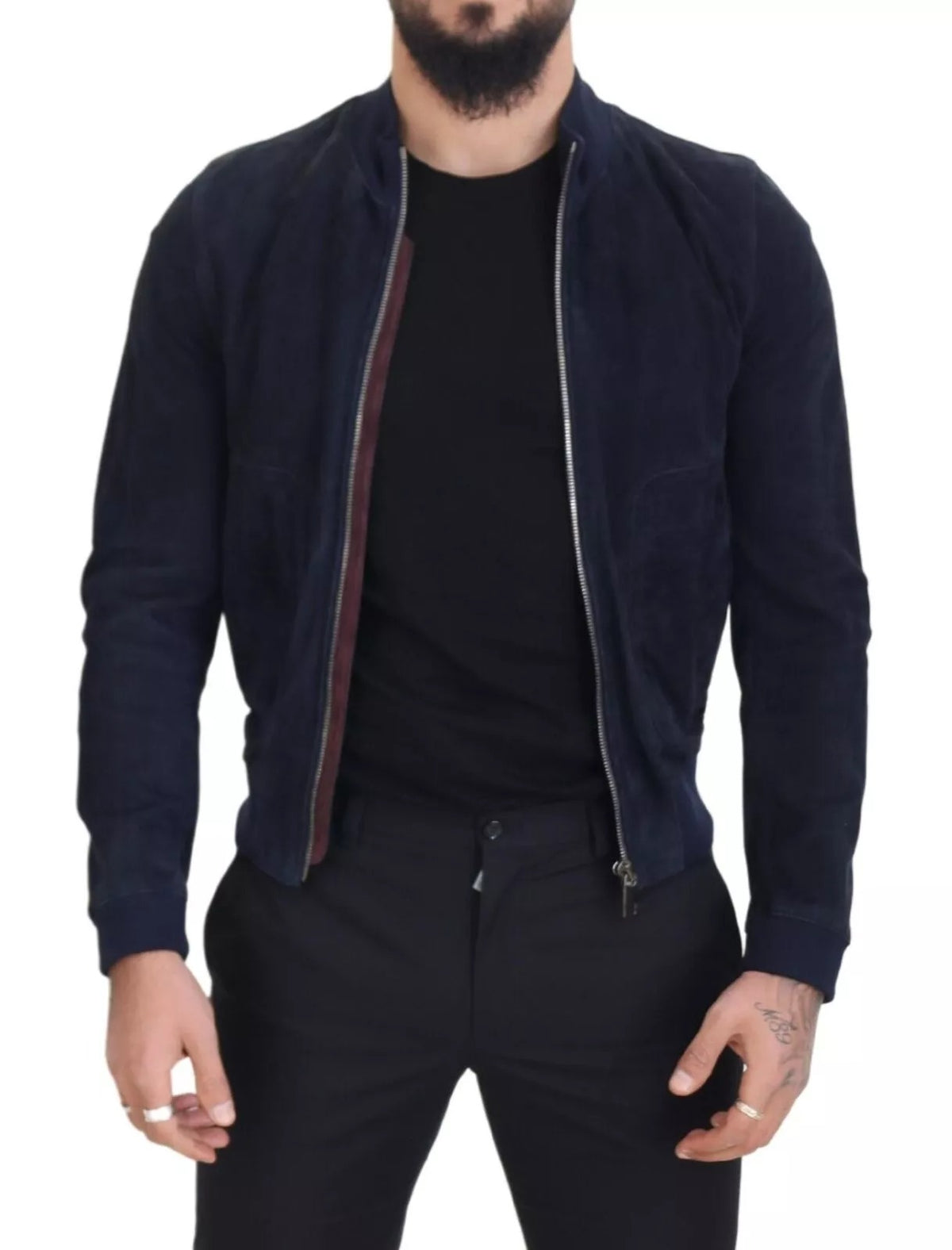 Dolce & Gabbana Dark Blue Suede Lambskin Blouson Men's Jacket (Pre-Owned)