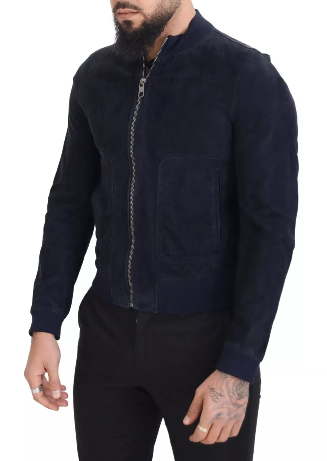 Dolce & Gabbana Dark Blue Suede Lambskin Blouson Men's Jacket (Pre-Owned)