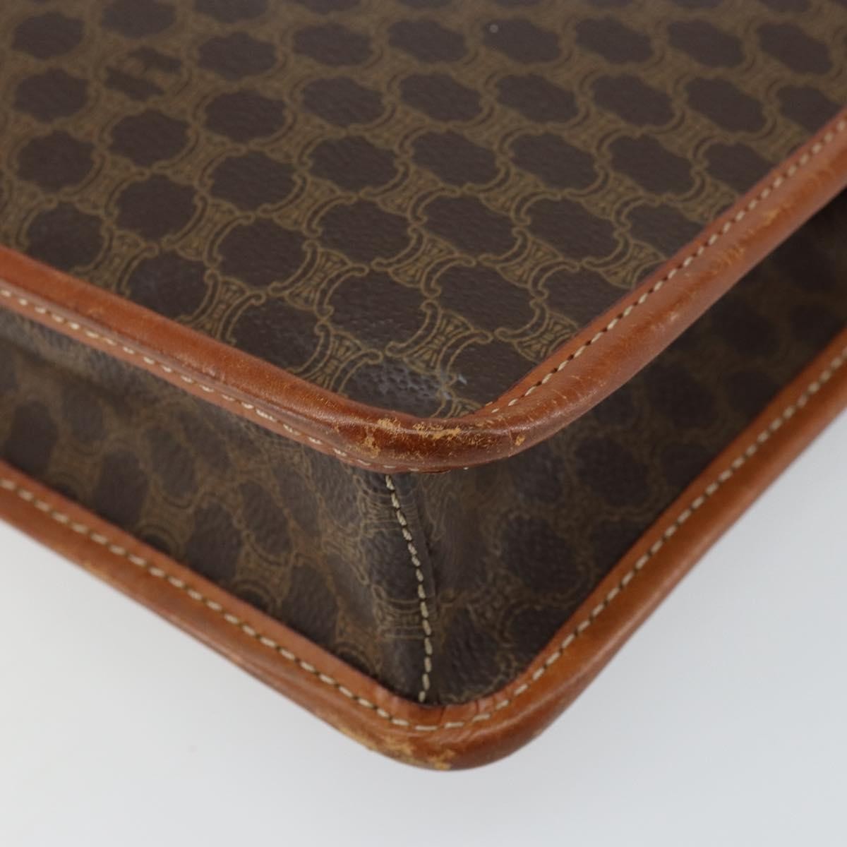 Celine Vintage Macadam Circle Logo Canvas And Leather Brown Canvas Shoulder Bag Bag (Pre-Owned)