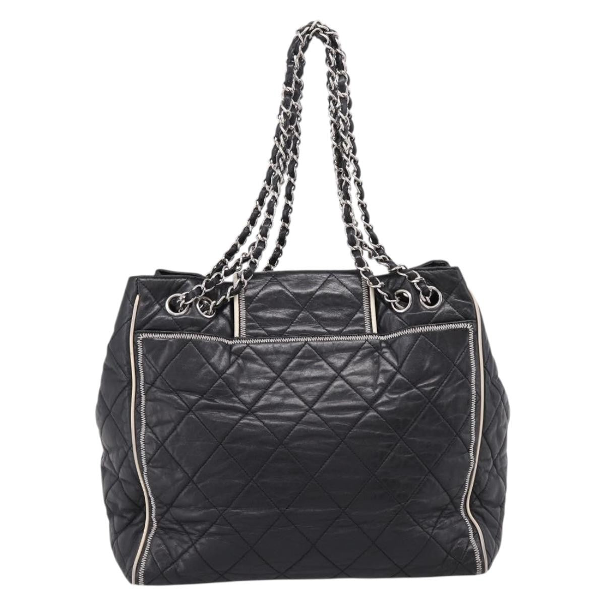 Chanel North South Mademoiselle Lock Quilted Leather Black Leather Tote Bag Bag (Pre-Owned)