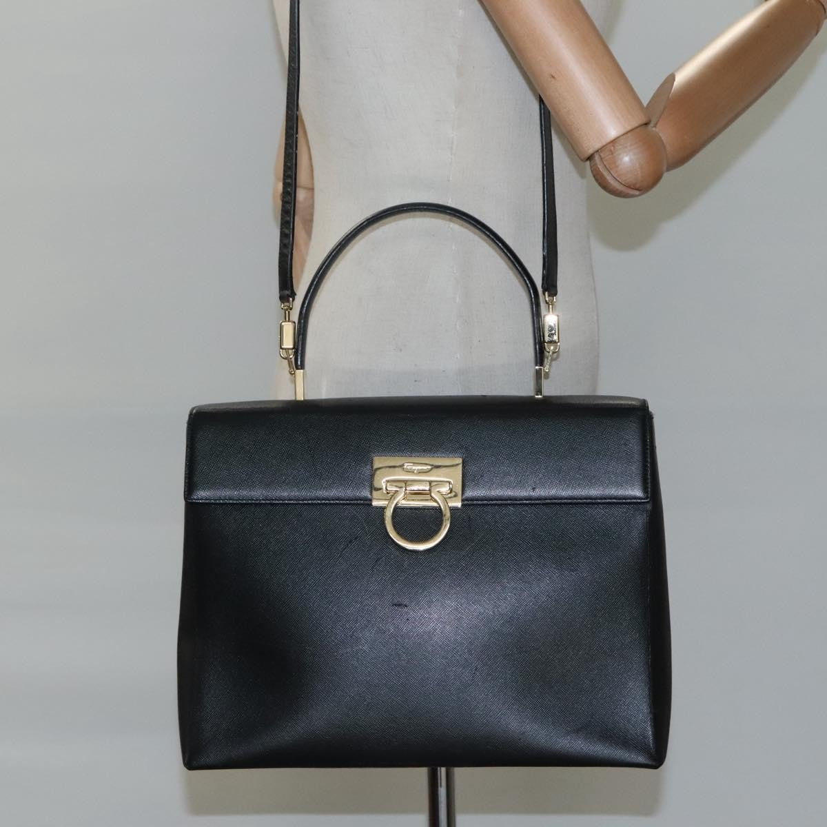 Salvatore Ferragamo Gancini Convertible Top Handle Leather Black Leather Handbag (Pre-Owned)