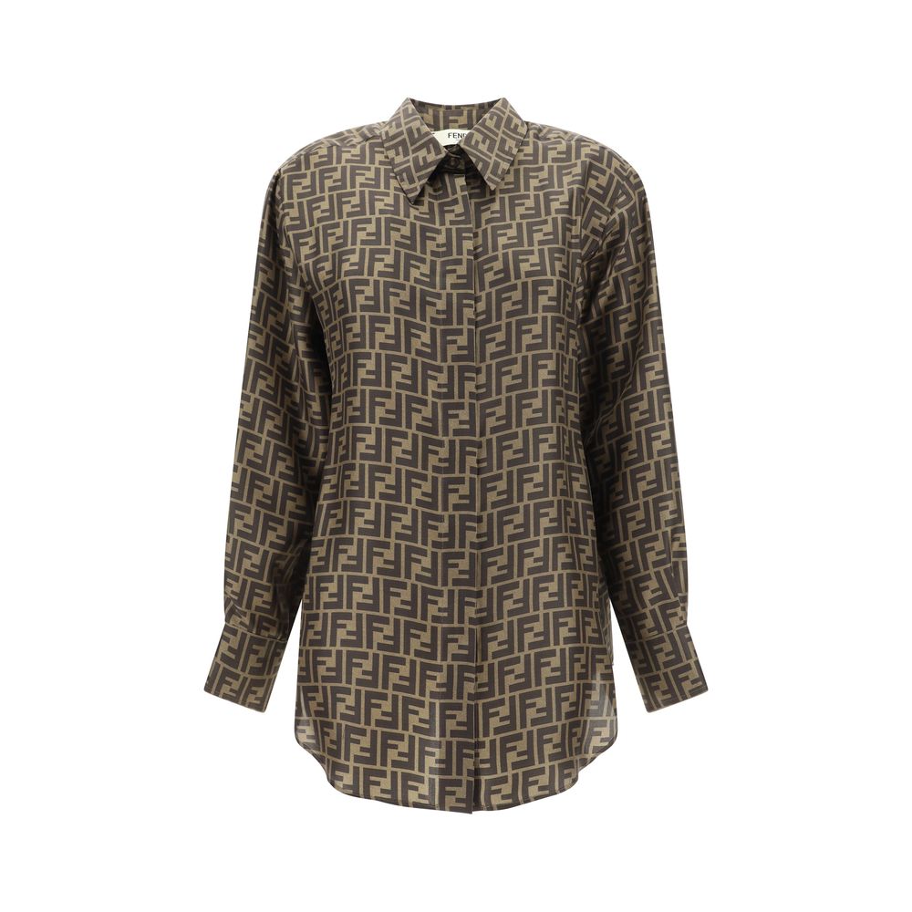 Fendi Brown Silk Pattern Women's Shirt