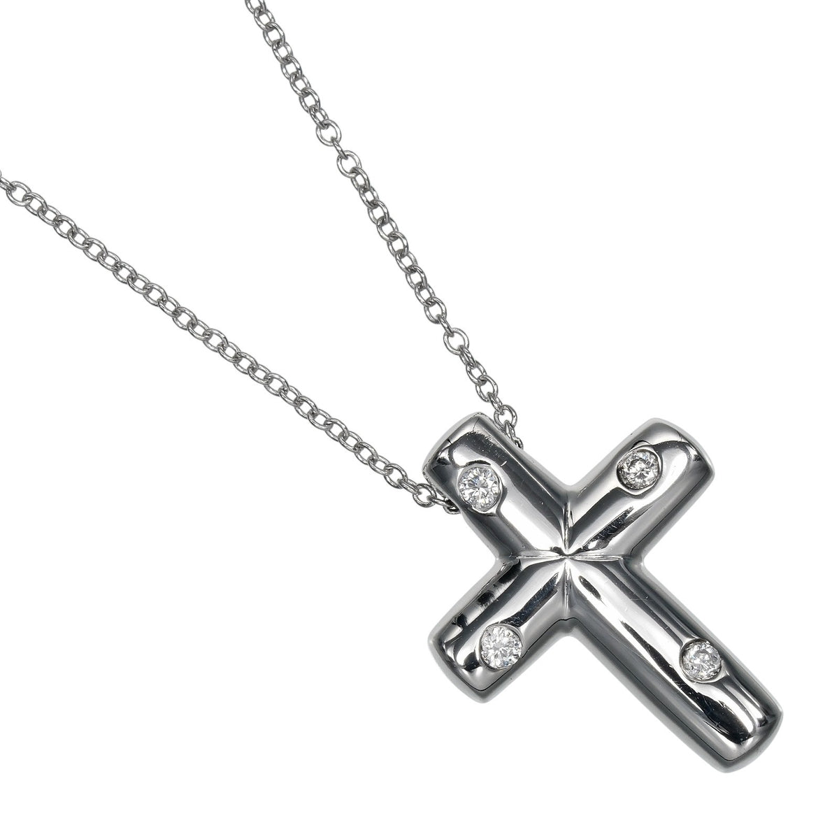 Tiffany & Co. Cross Pendant Platinum And Diamonds Silver Platinum Necklace Jewelry (Pre-Owned)