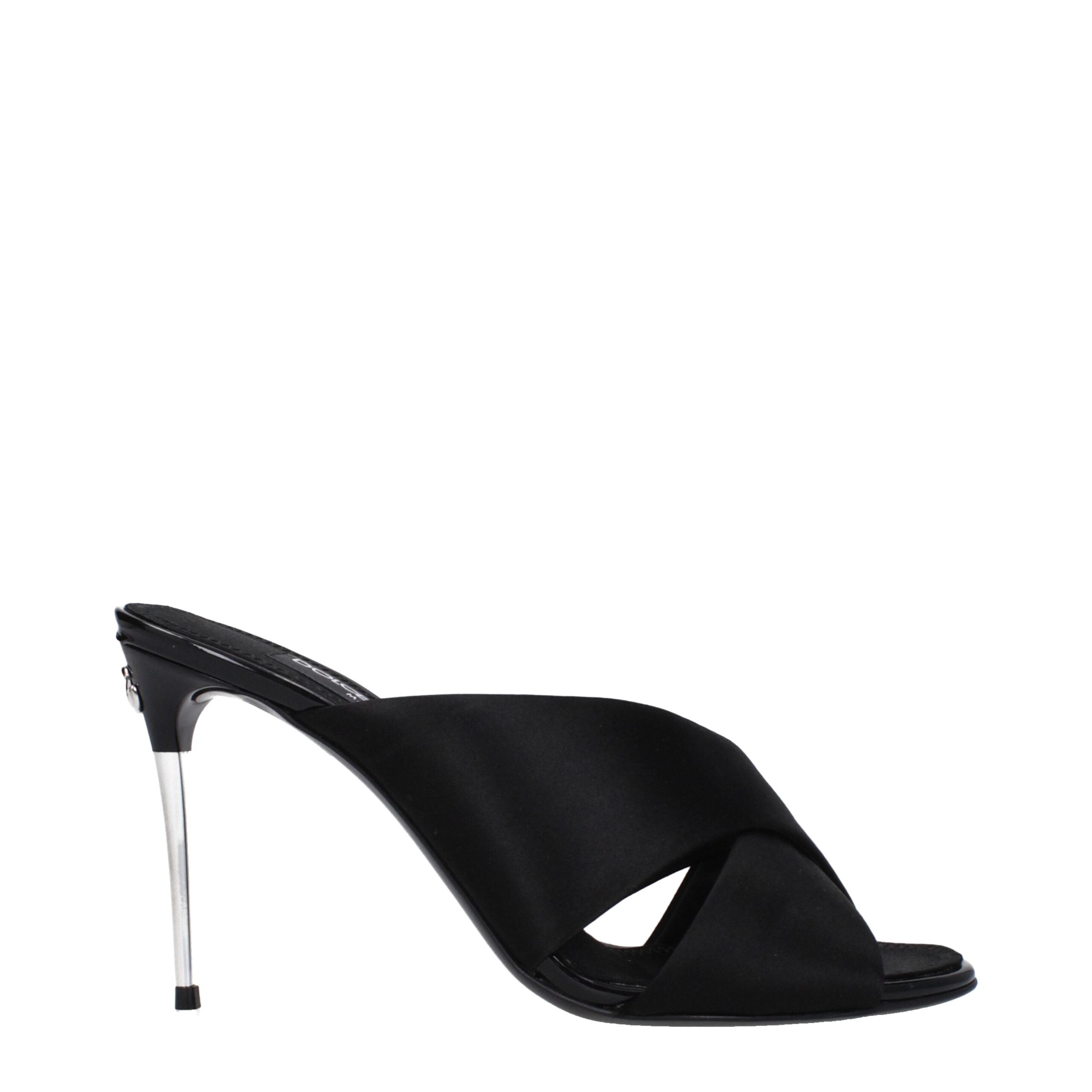 Dolce & Gabbana Black Satin Stiletto Heel Women's Sandals