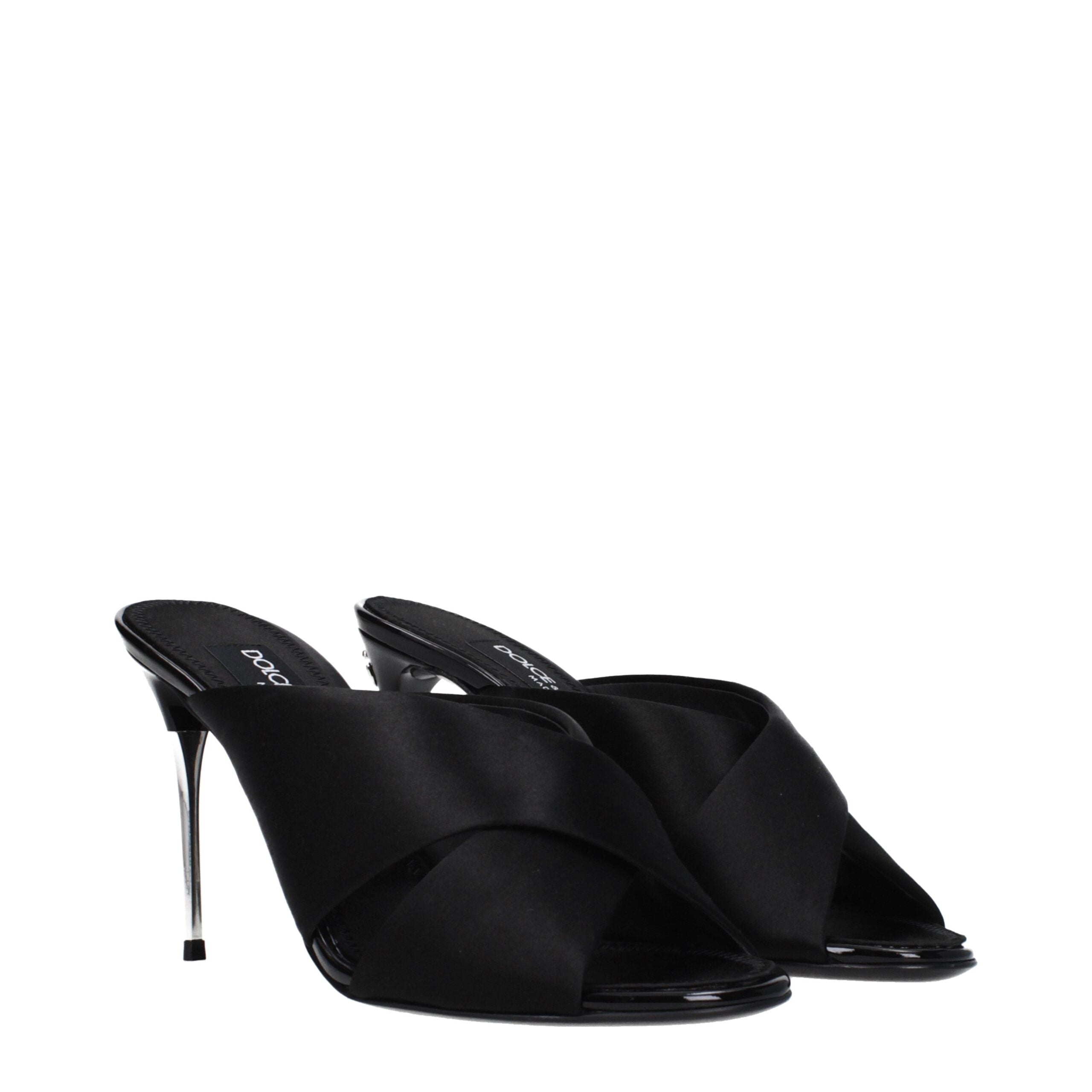Dolce & Gabbana Black Satin Stiletto Heel Women's Sandals