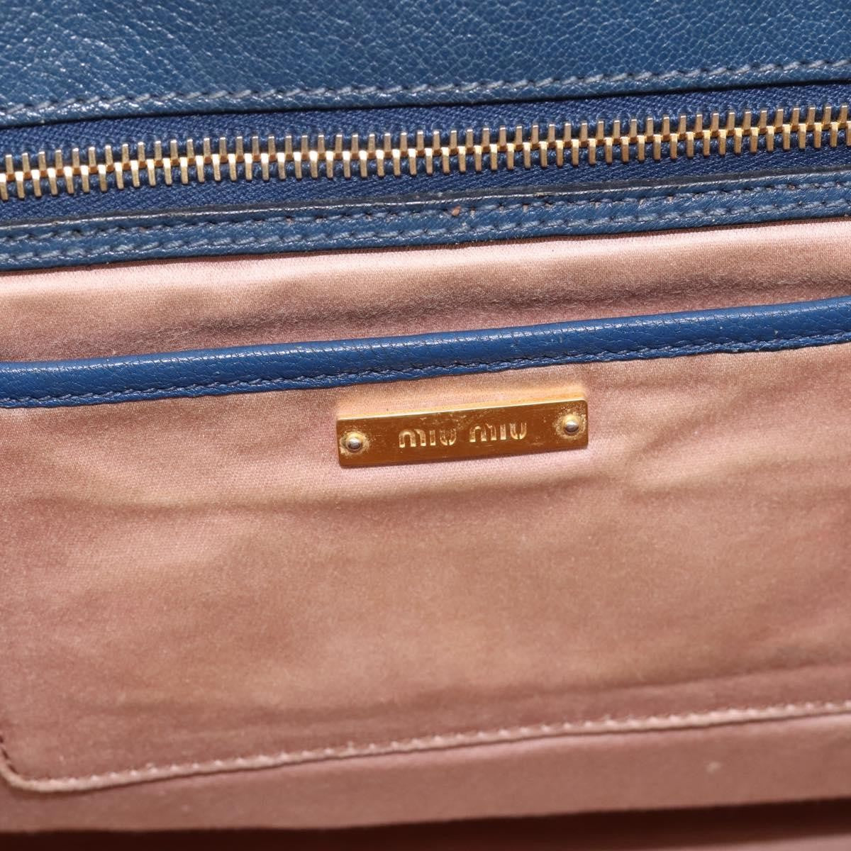 Miu Miu Madras Bowler Leather Blue Leather Handbag (Pre-Owned)