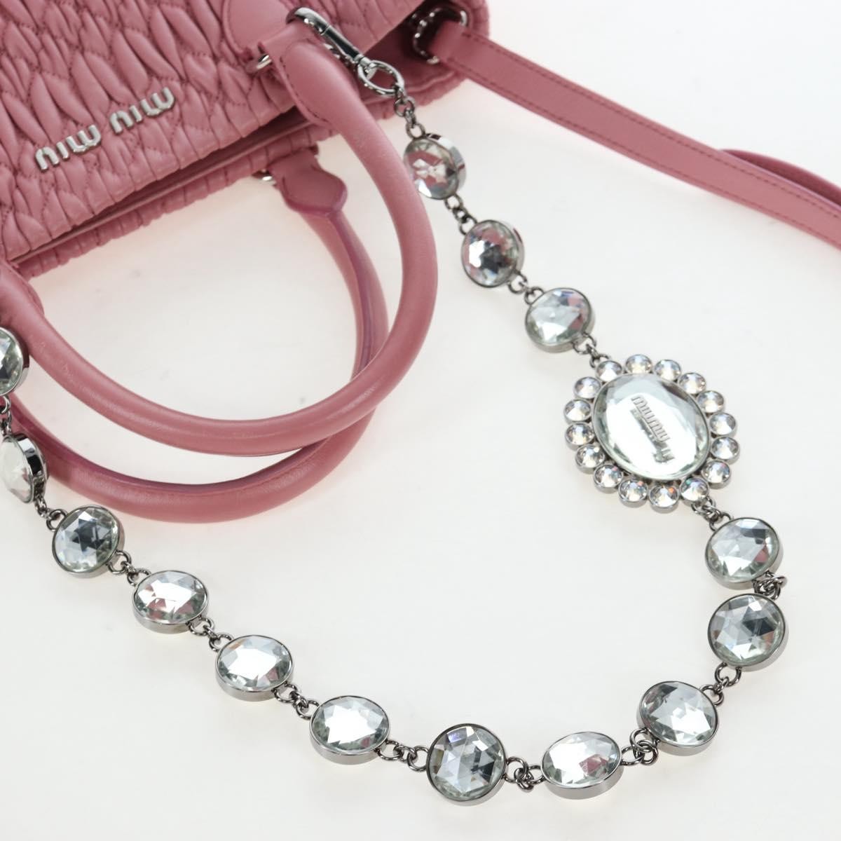 Miu Miu Crystal Turnlock Convertible Satchel Leather Pink Leather Shoulder Bag Bag (Pre-Owned)
