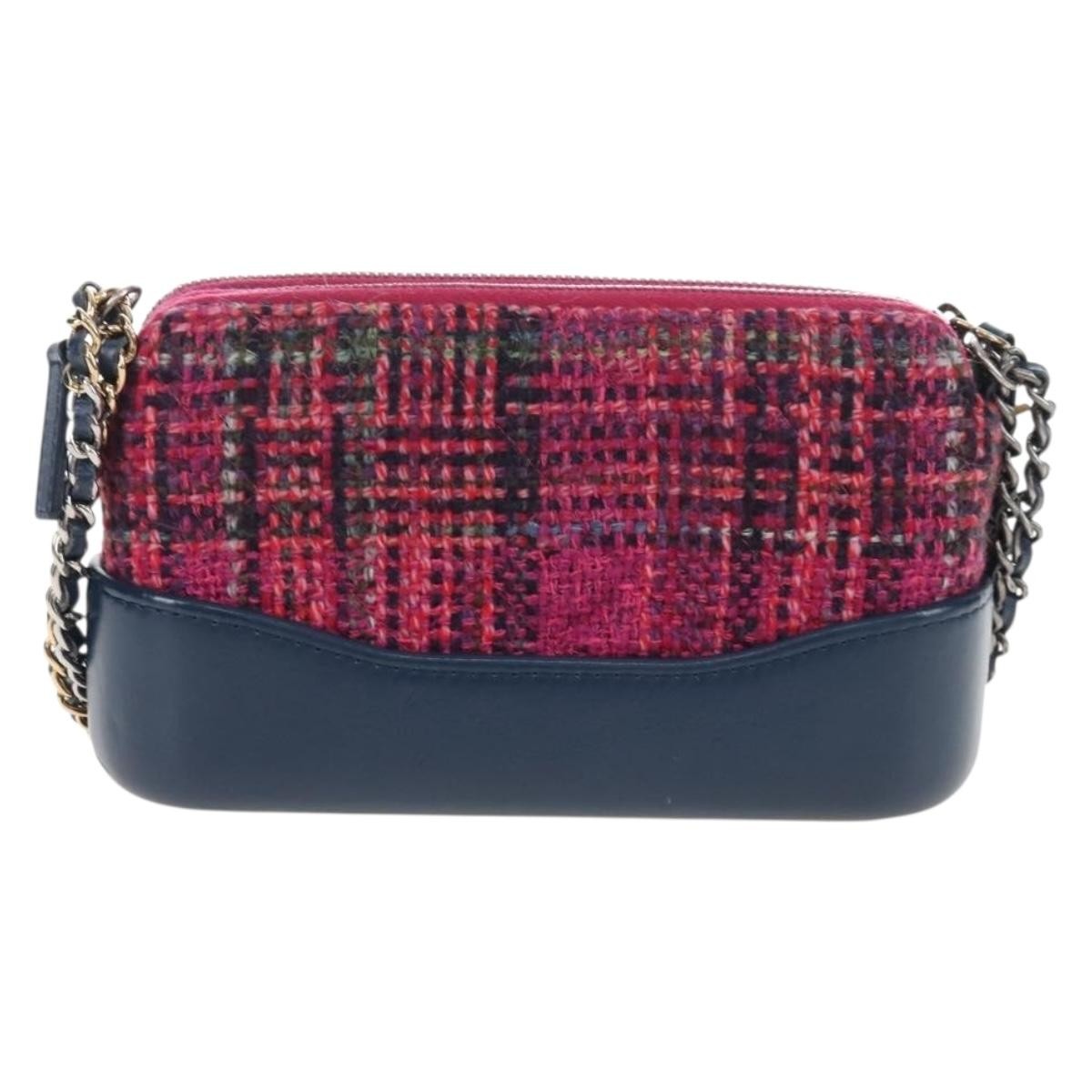 Chanel Gabrielle Double Zip Clutch With Chain Quilted Tweed Pink Tweed Clutche & Pouche Bag (Pre-Owned)