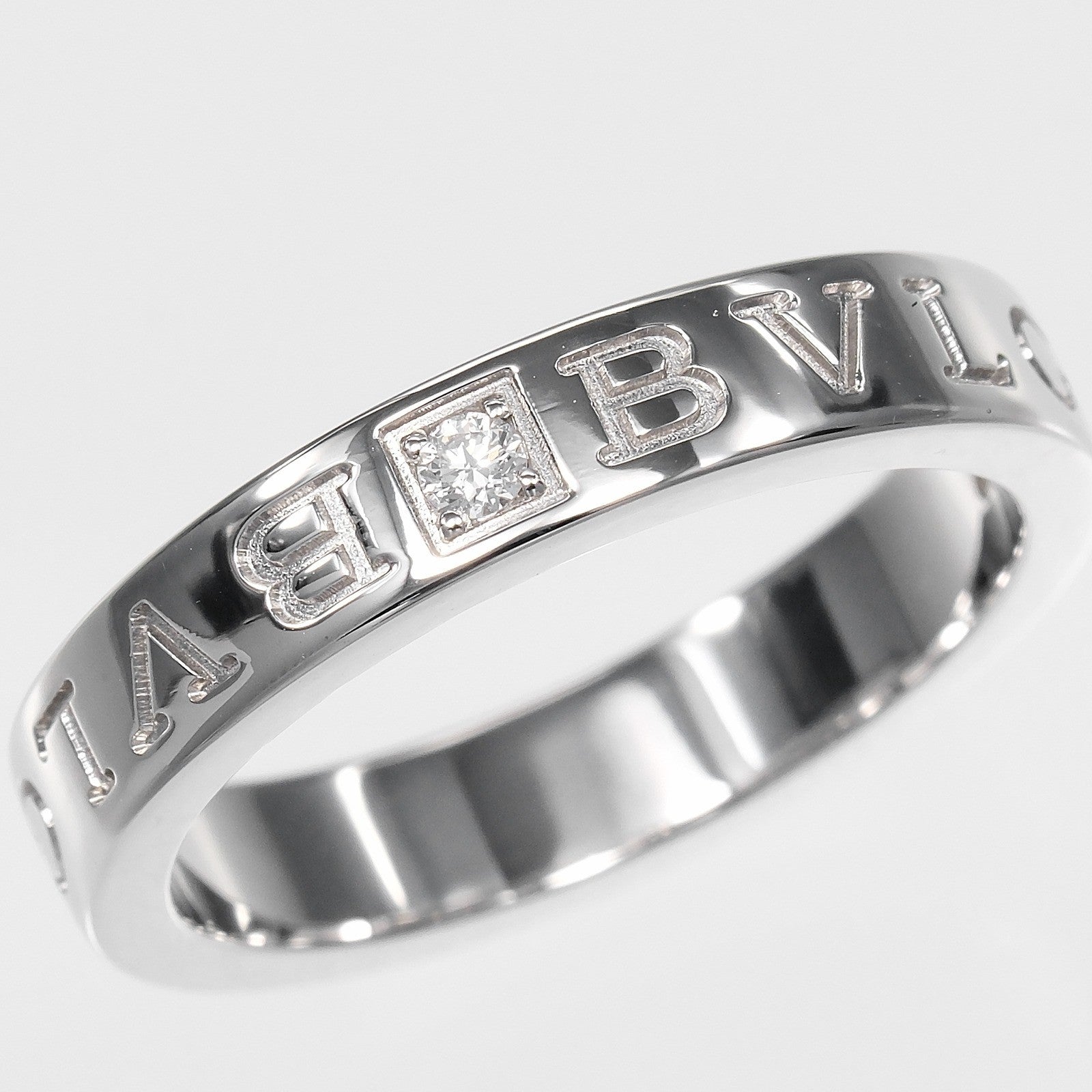 Bvlgari B.Zero1 Essential Logo Band 18K White Gold And Diamond Silver White_Gold Ring Jewelry (Pre-Owned)