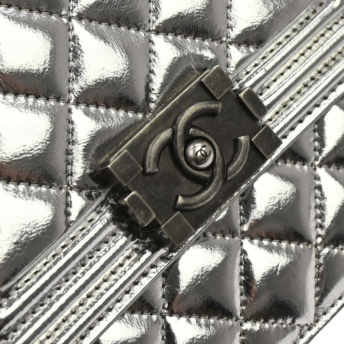Chanel North South Boy Flap Quilted Metallic Calfskin Metallic Patent_Leather Shoulder Bag Bag (Pre-Owned)