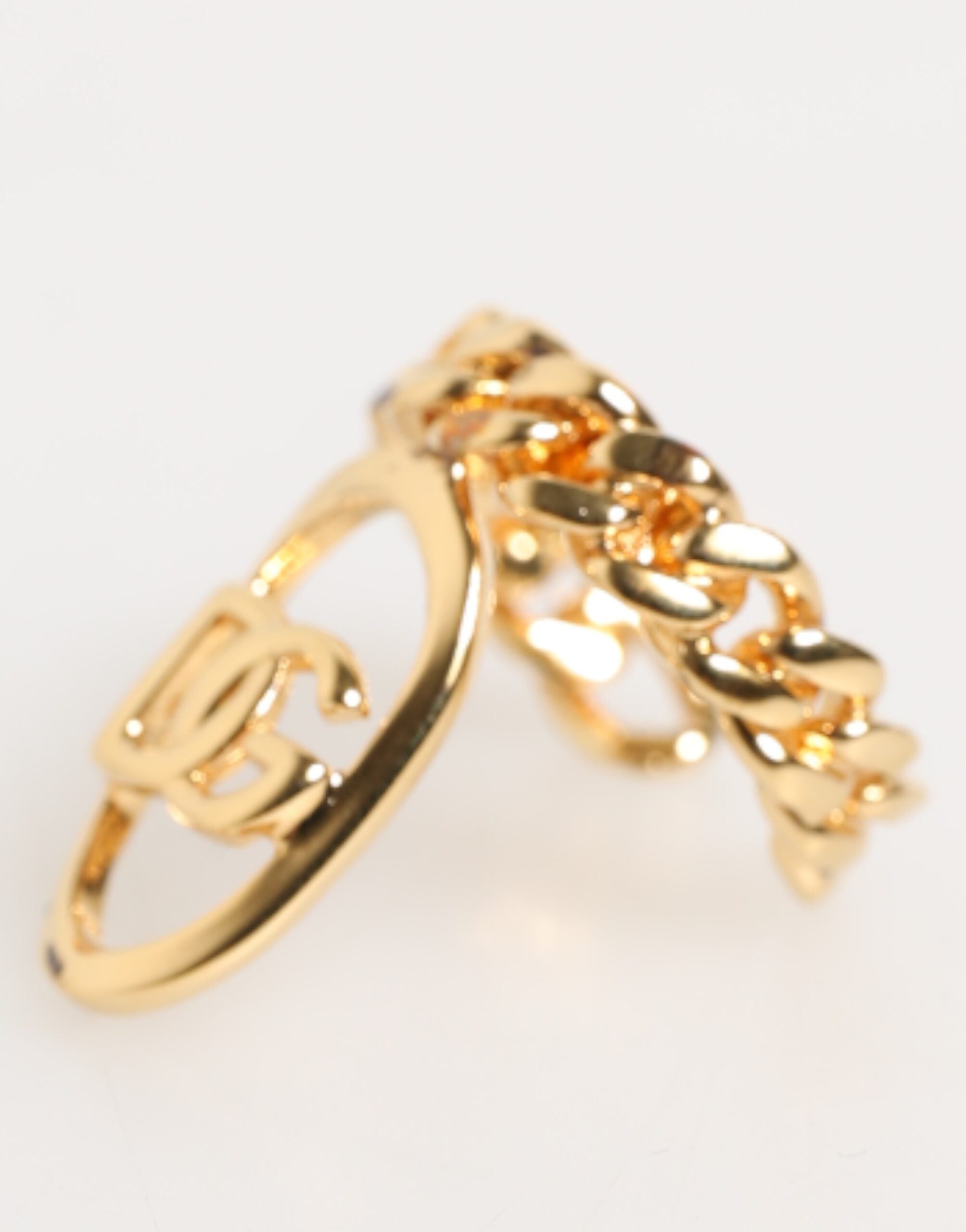Dolce & Gabbana Gold Tone Brass Oval DG Logo Chain Adjustable Men's Ring