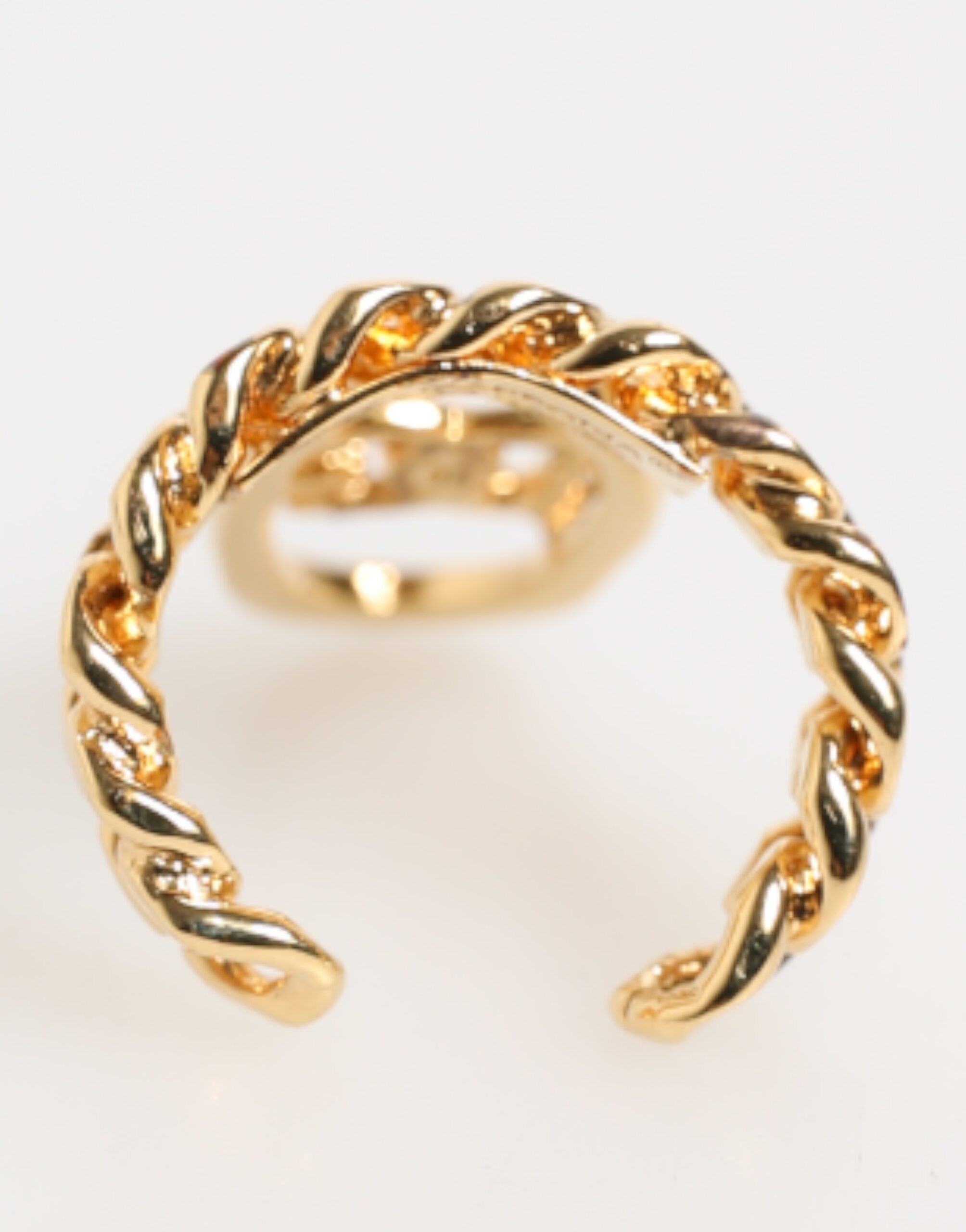 Dolce & Gabbana Gold Tone Brass Oval DG Logo Chain Adjustable Men's Ring