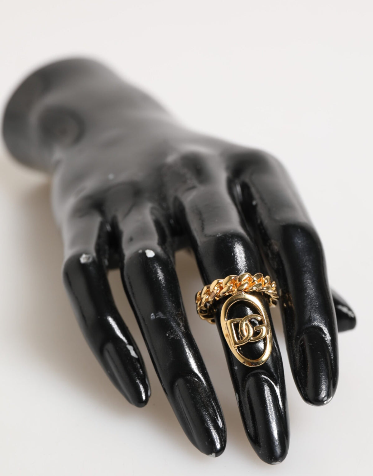 Dolce & Gabbana Gold Tone Brass Oval DG Logo Chain Adjustable Men's Ring