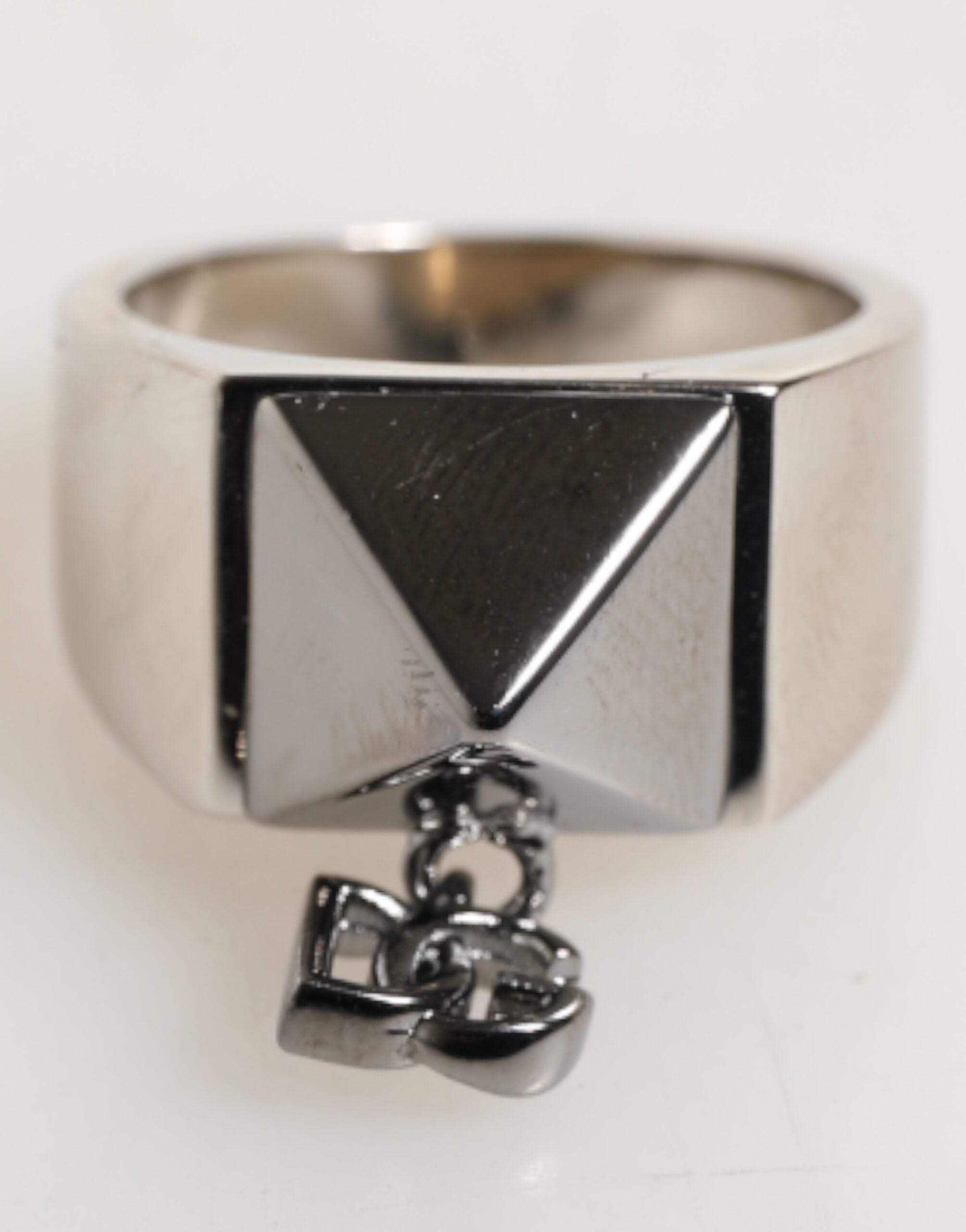 Dolce & Gabbana Silver Tone Pyramid DG Logo Real Brass Men's Ring