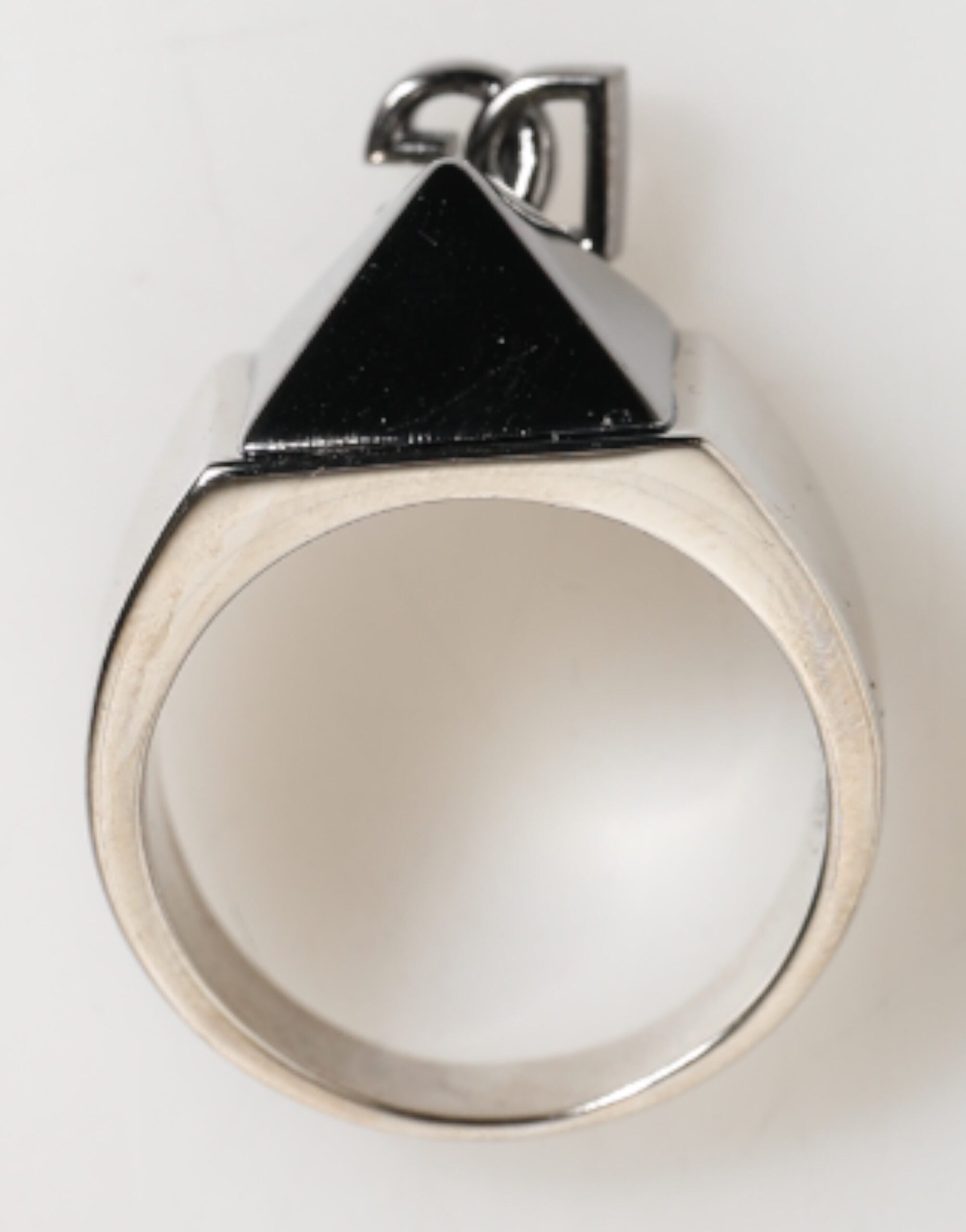 Dolce & Gabbana Silver Tone Pyramid DG Logo Real Brass Men's Ring