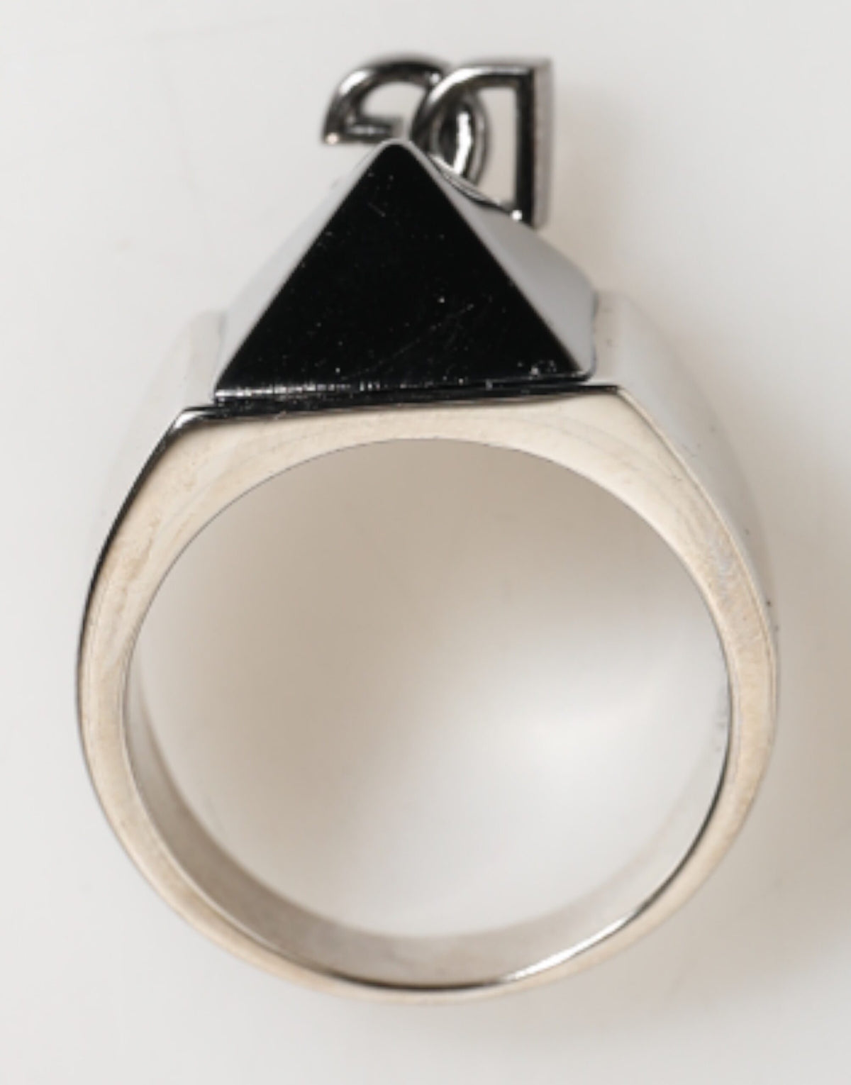 Dolce & Gabbana Silver Tone Pyramid DG Logo Real Brass Men's Ring