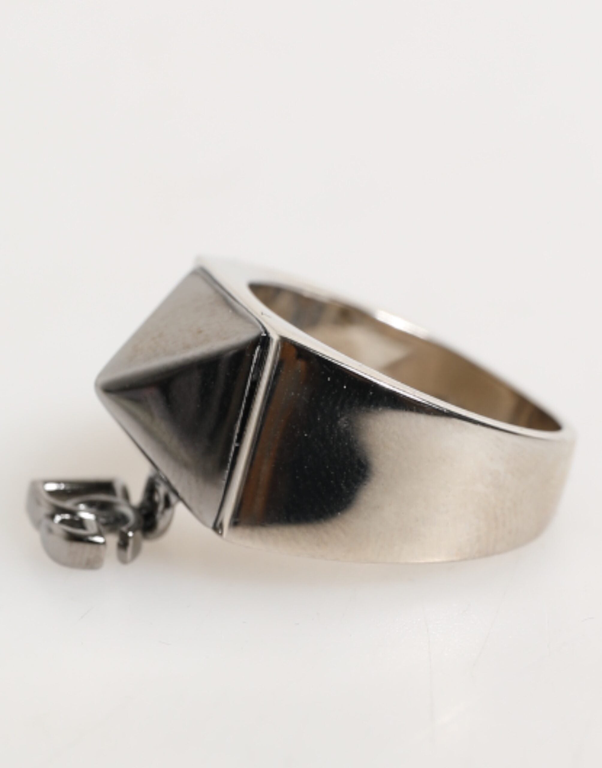 Dolce & Gabbana Silver Tone Pyramid DG Logo Real Brass Men's Ring