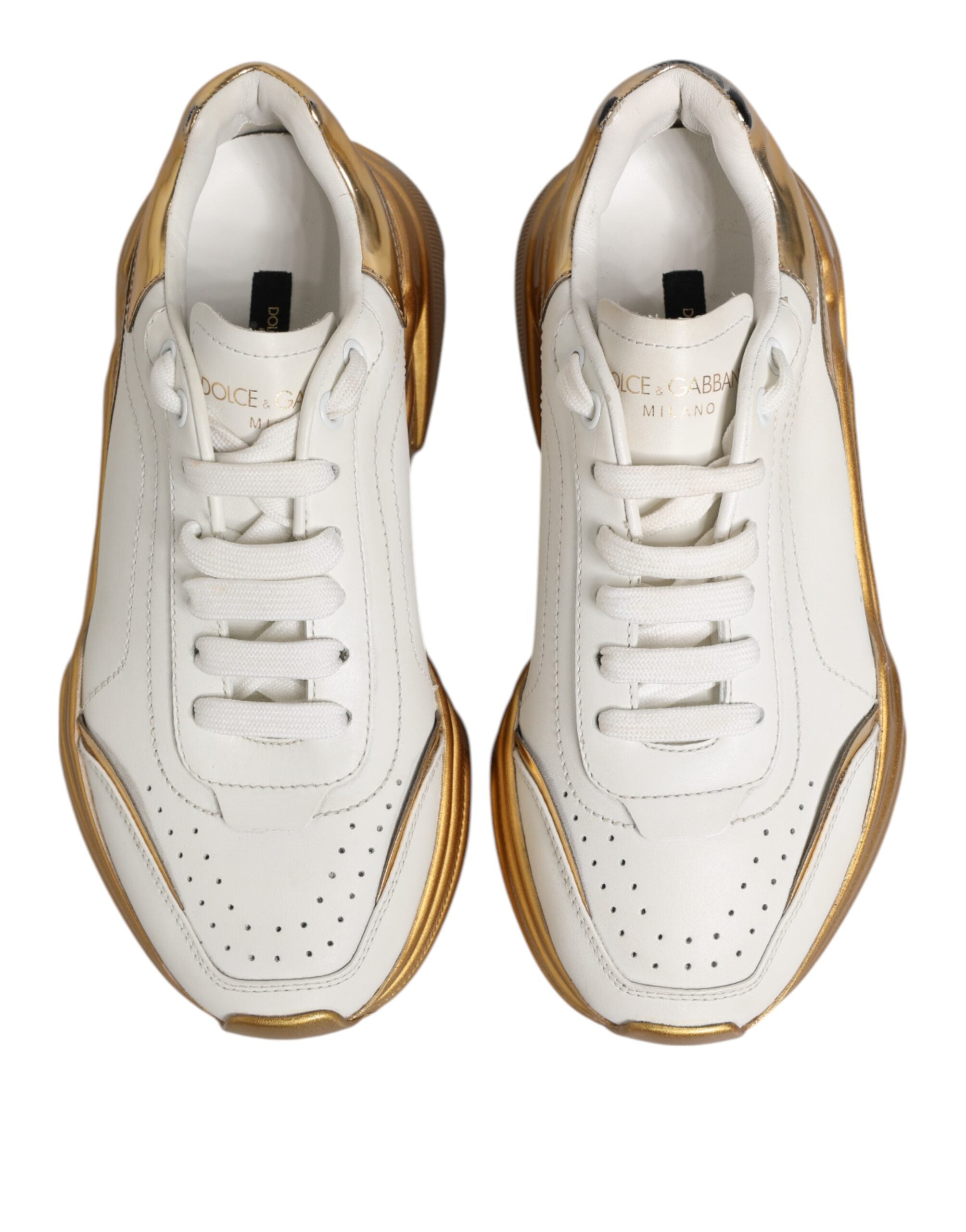 Dolce & Gabbana White Gold DAYMASTER Leather Sneakers Womens Shoes (Pre-Owned)