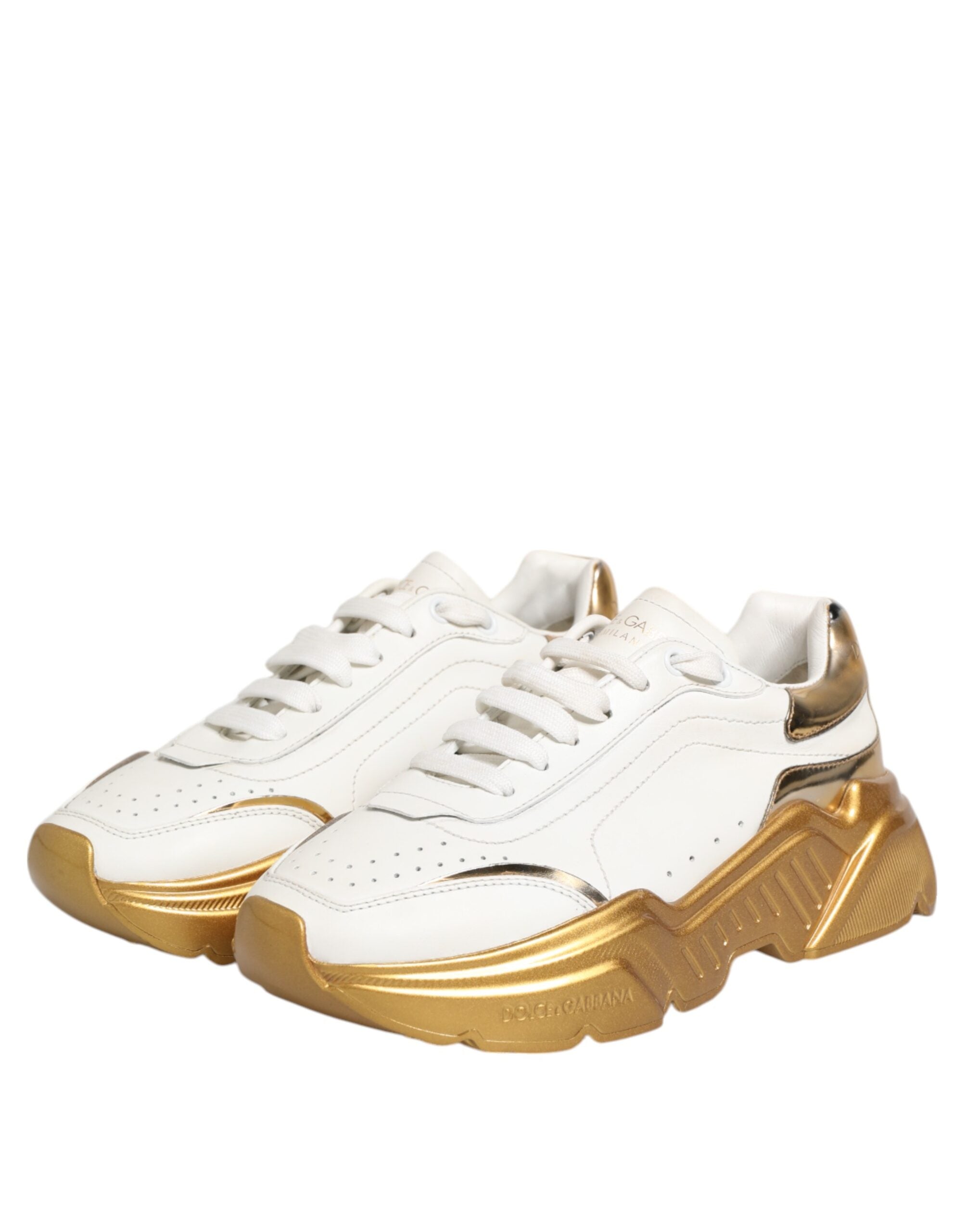 Dolce & Gabbana White Gold DAYMASTER Leather Sneakers Womens Shoes (Pre-Owned)