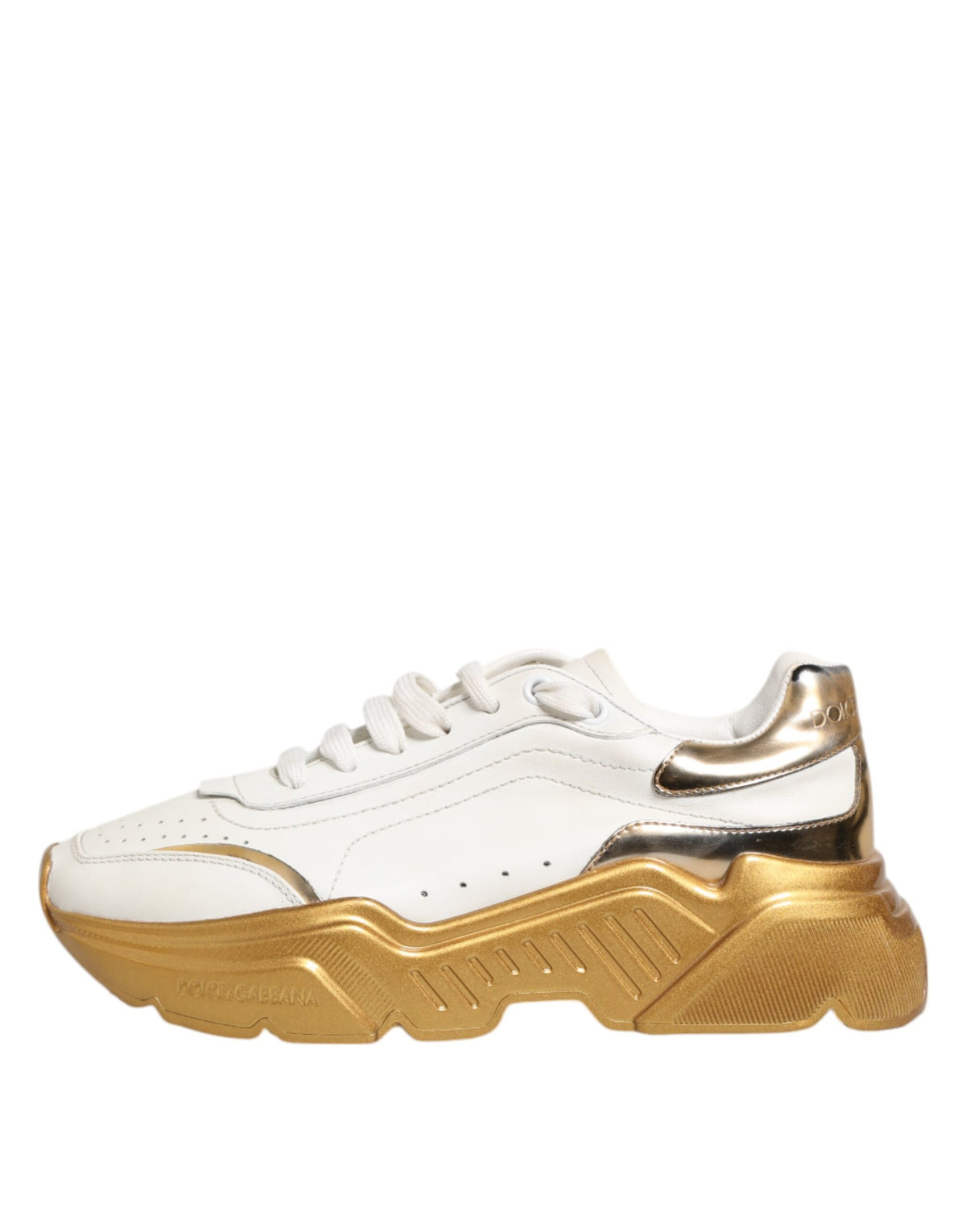 Dolce & Gabbana White Gold DAYMASTER Leather Sneakers Womens Shoes (Pre-Owned)