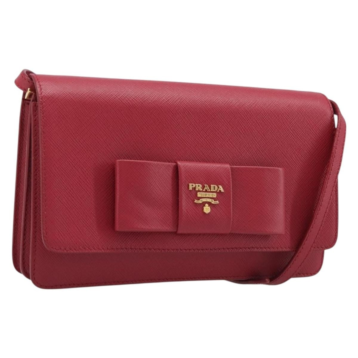 Prada Bow Wallet On Strap Saffiano Leather Red Leather Crossbody Bag Bag (Pre-Owned)