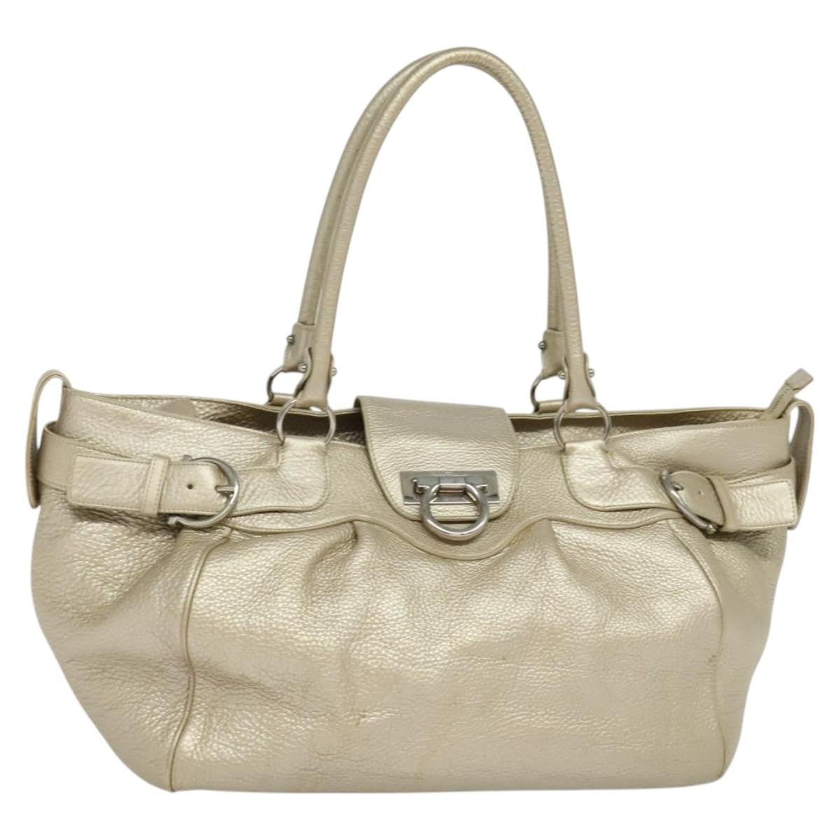 Salvatore Ferragamo Gancini Tote Leather Silver Leather Tote Bag Bag (Pre-Owned)