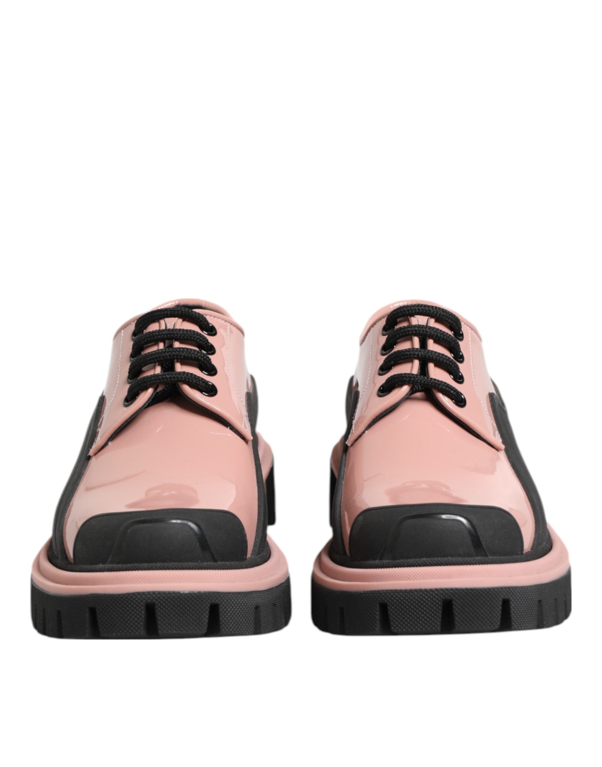Dolce & Gabbana Light Powder Pink Black Leather Lace-Up Women's Shoes