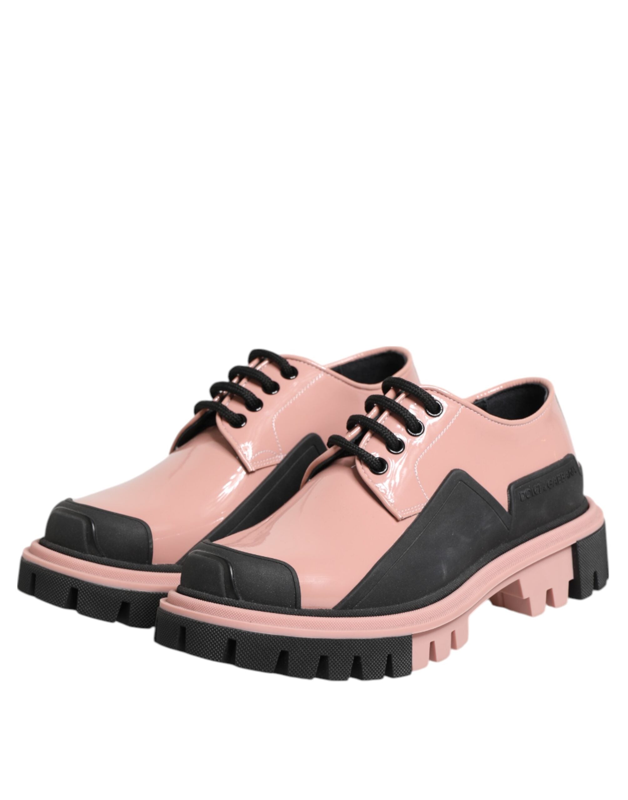 Dolce & Gabbana Light Powder Pink Black Leather Lace-Up Women's Shoes