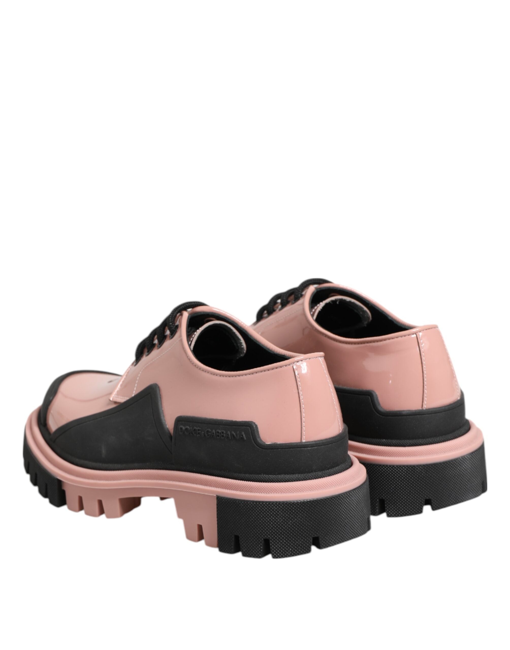 Dolce & Gabbana Light Powder Pink Black Leather Lace-Up Women's Shoes