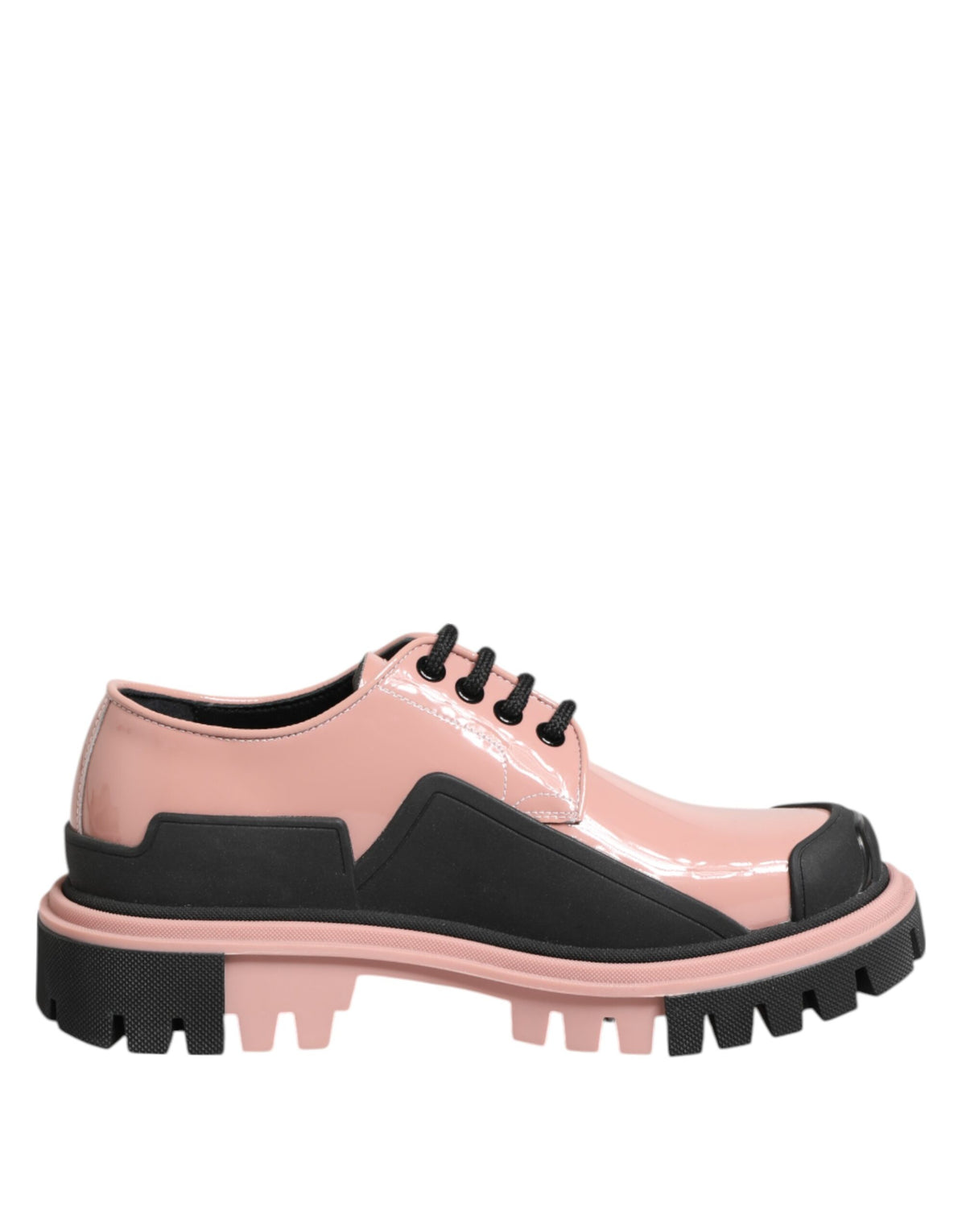 Dolce & Gabbana Light Powder Pink Black Leather Lace-Up Women's Shoes