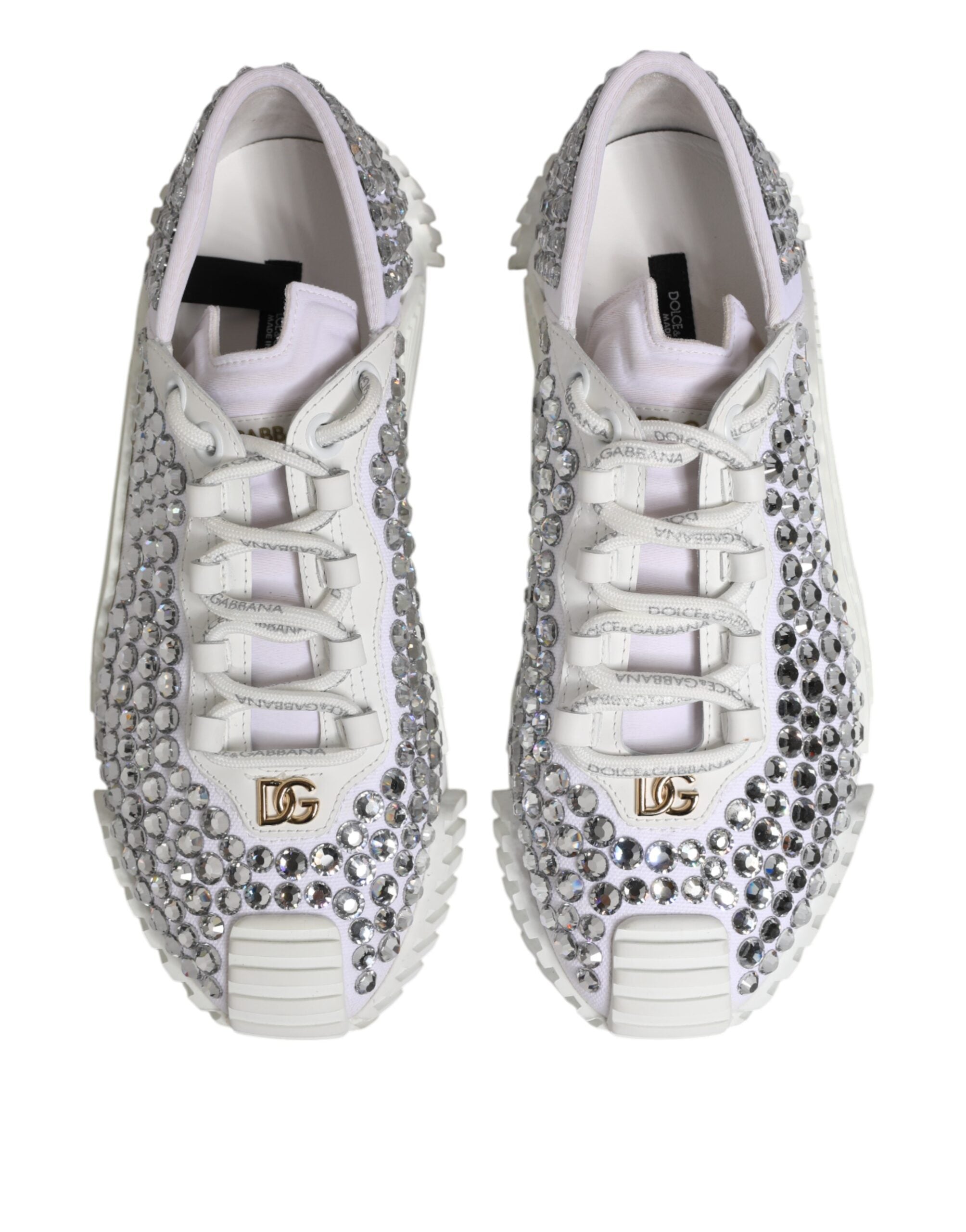 Dolce & Gabbana White NS1 Canvas Leather Embellished Sneakers Women's Shoes (Pre-Owned)