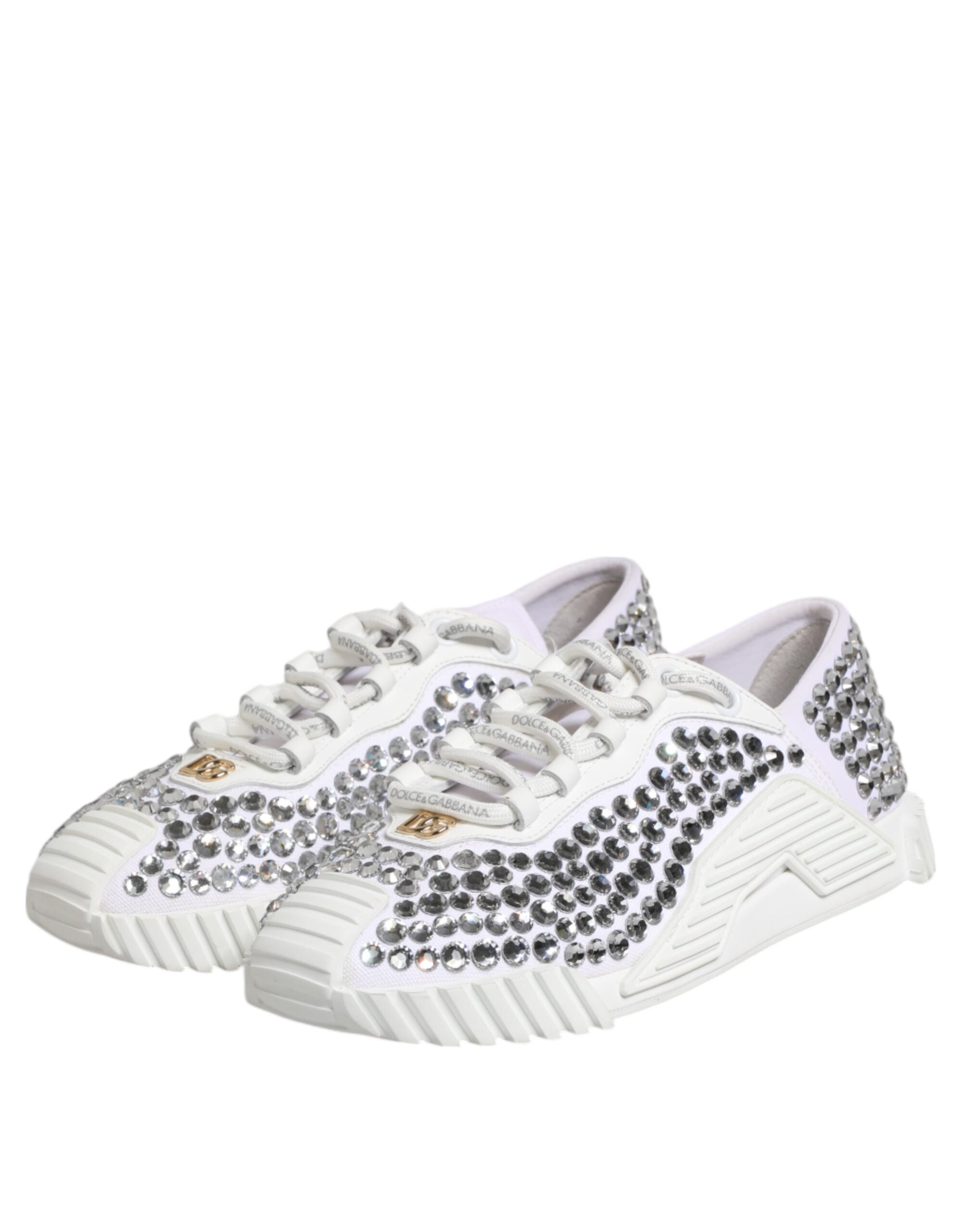 Dolce & Gabbana White NS1 Canvas Leather Embellished Sneakers Women's Shoes (Pre-Owned)
