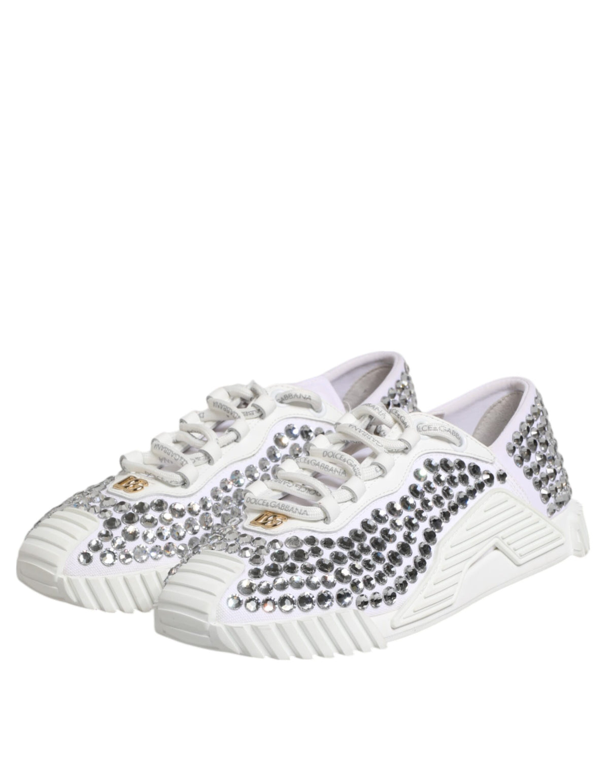 Dolce & Gabbana White NS1 Canvas Leather Embellished Sneakers Women's Shoes (Pre-Owned)