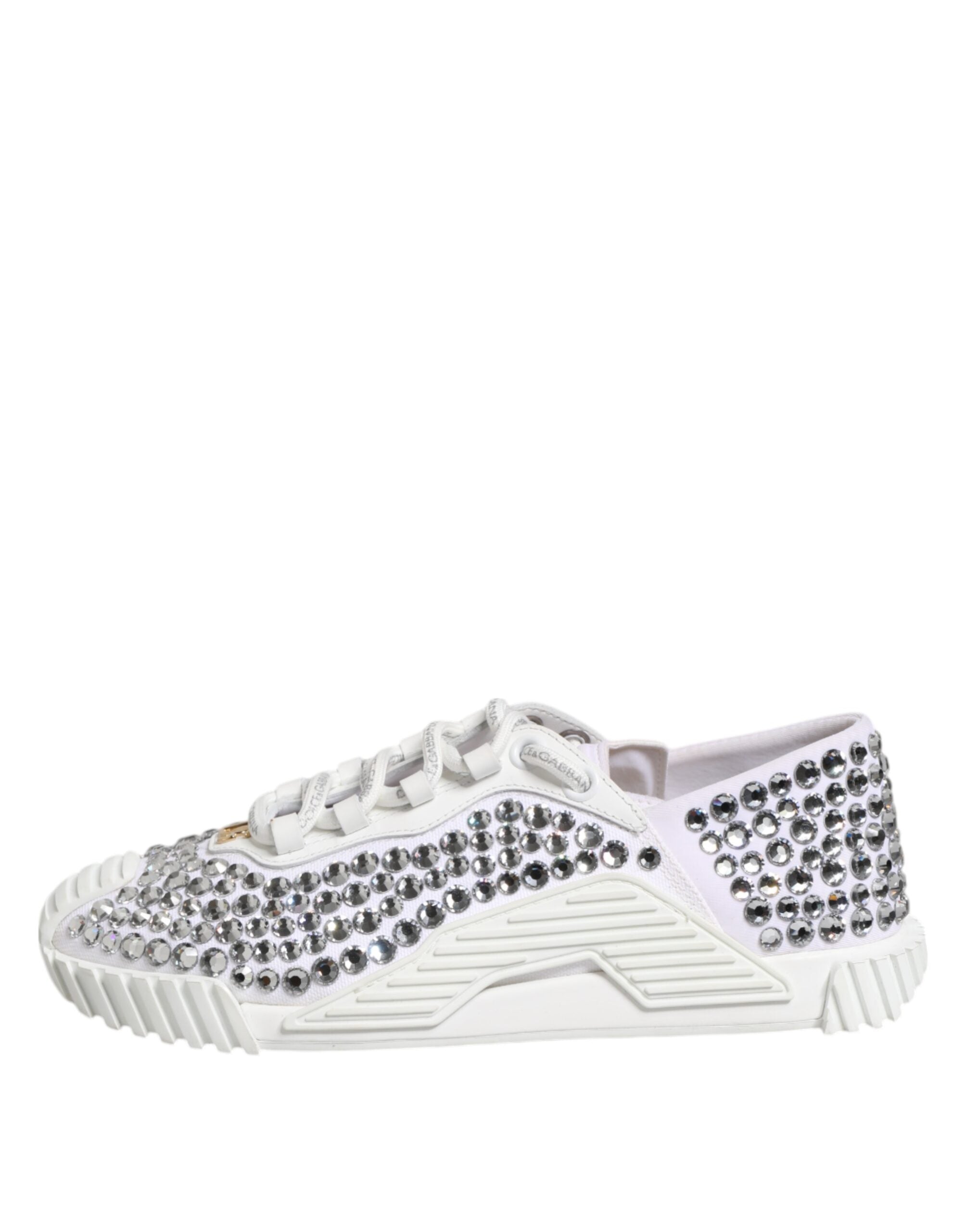 Dolce & Gabbana White NS1 Canvas Leather Embellished Sneakers Women's Shoes (Pre-Owned)