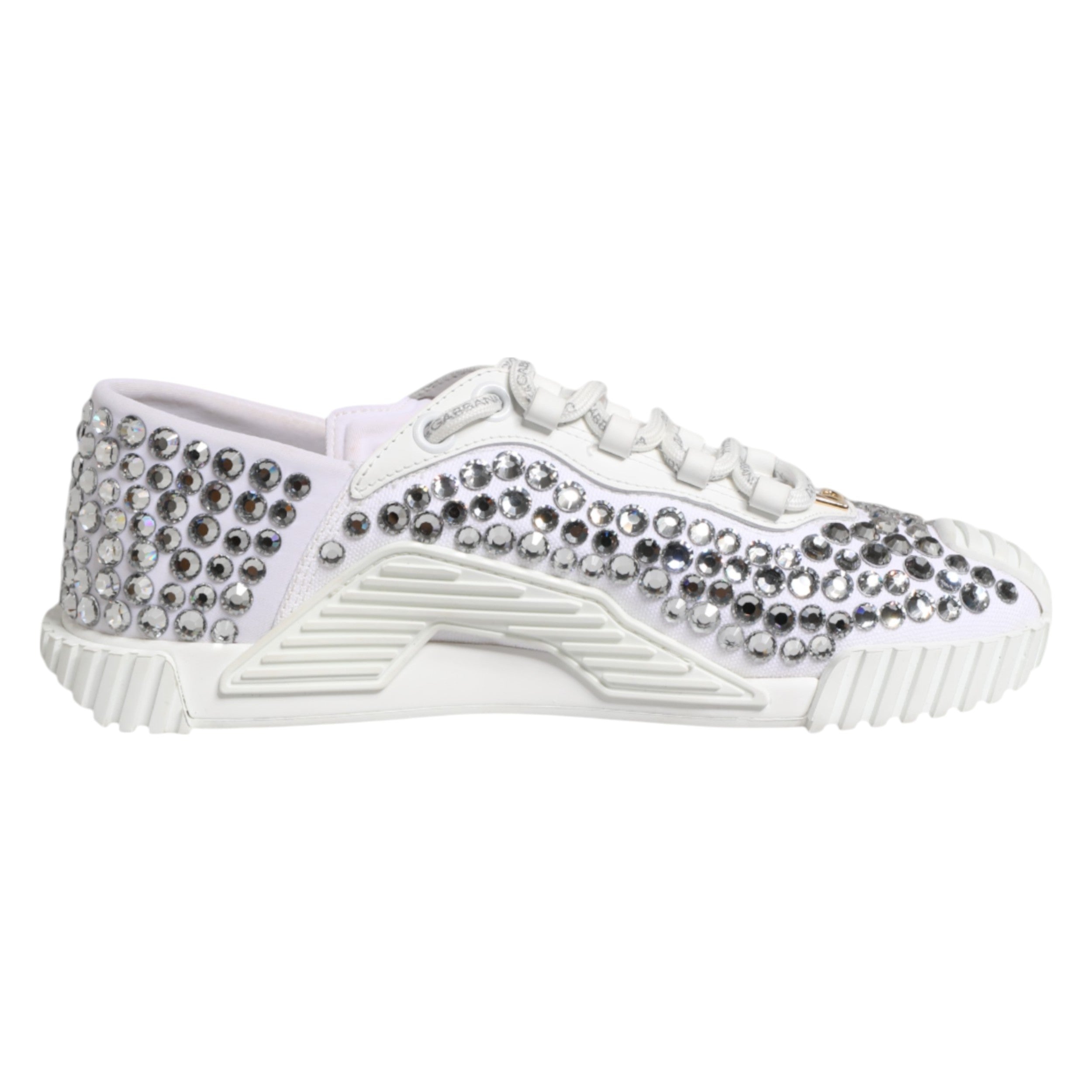 Dolce & Gabbana White NS1 Canvas Leather Embellished Sneakers Women's Shoes (Pre-Owned)
