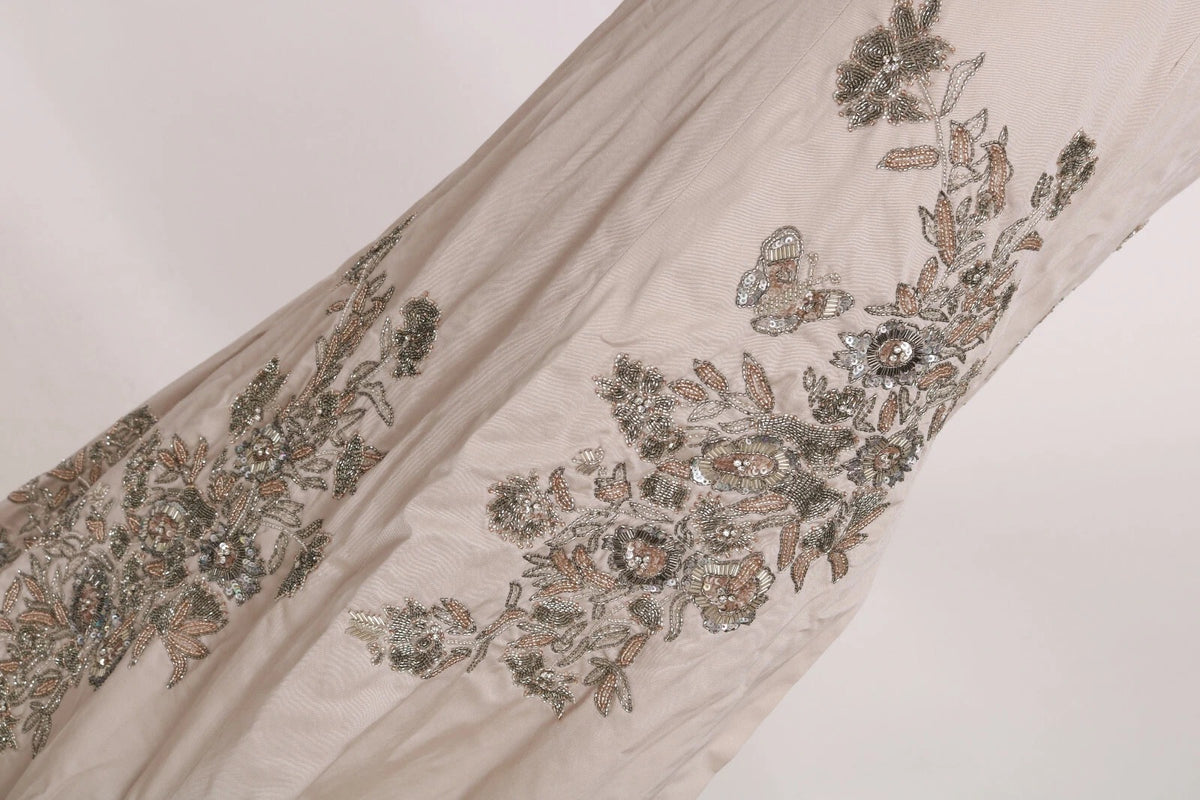 Dolce & Gabbana Beige Sequined Flower Flare Ball Gown Women's Dress (Pre-Owned)